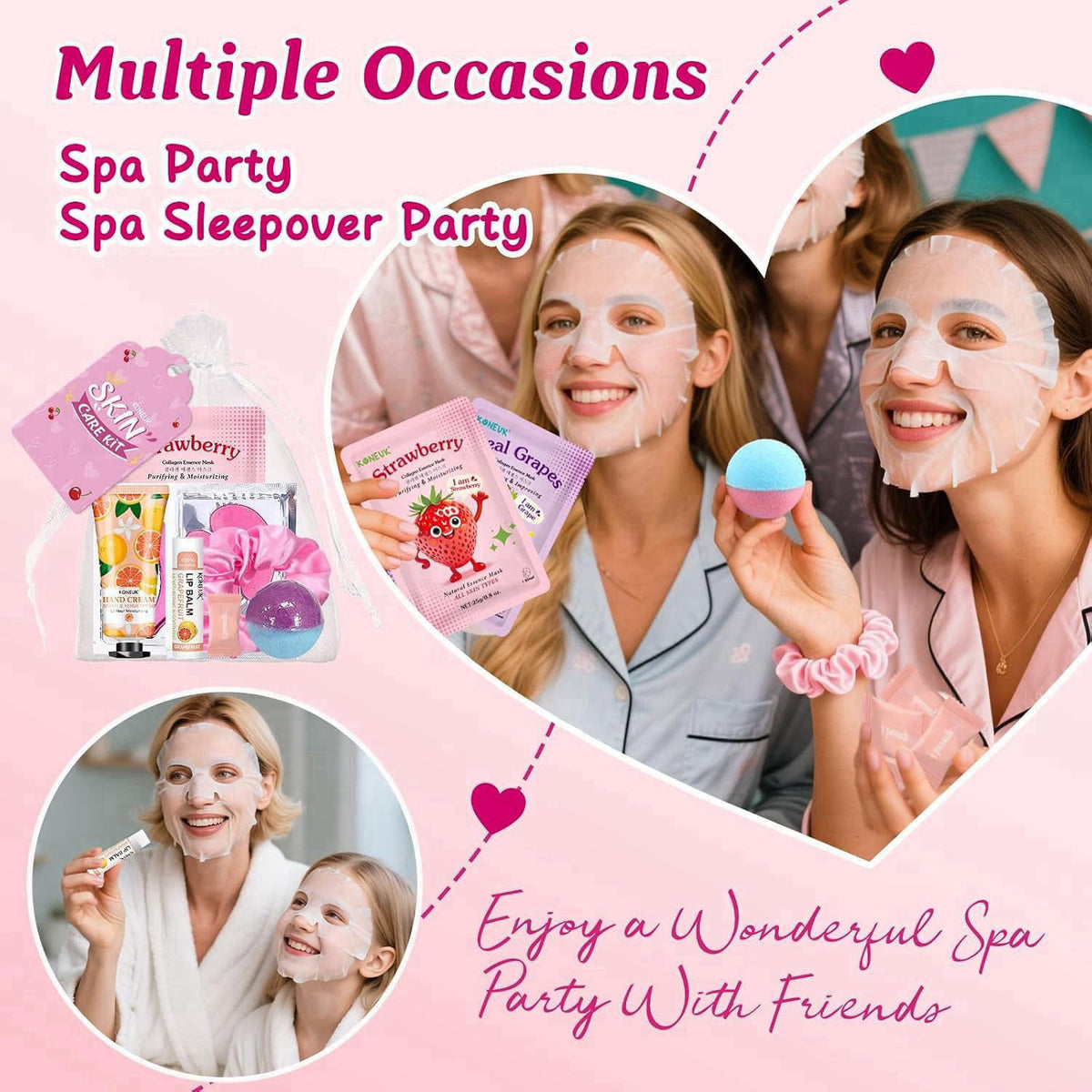 KONEUK 80PCS Spa Party Supplies for Girls, Sleepover & Spa Birthday Party Supplies – packaging and label
