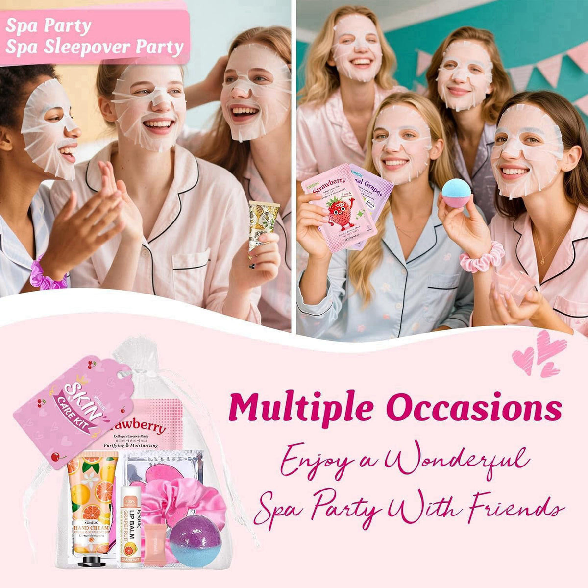 KONEUK 80PCS Spa Party Supplies for Girls, Sleepover & Spa Birthday Party Supplies – full view