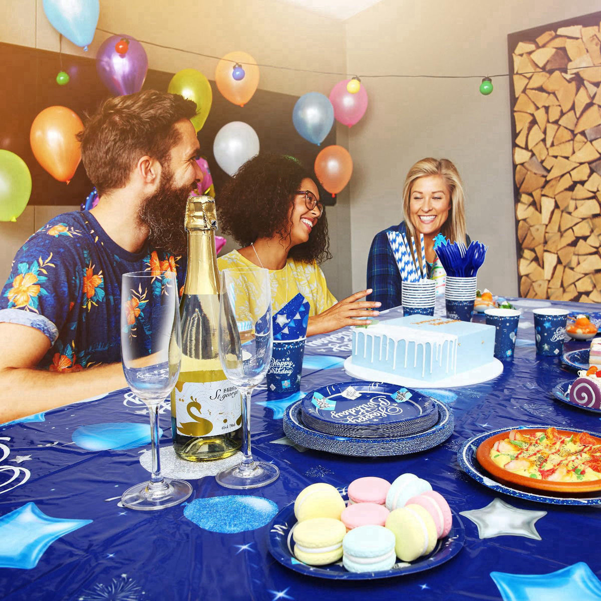 Norme 176 Pcs Navy Blue and Silver Birthday Tableware Set for 25 Guests – alternate angle