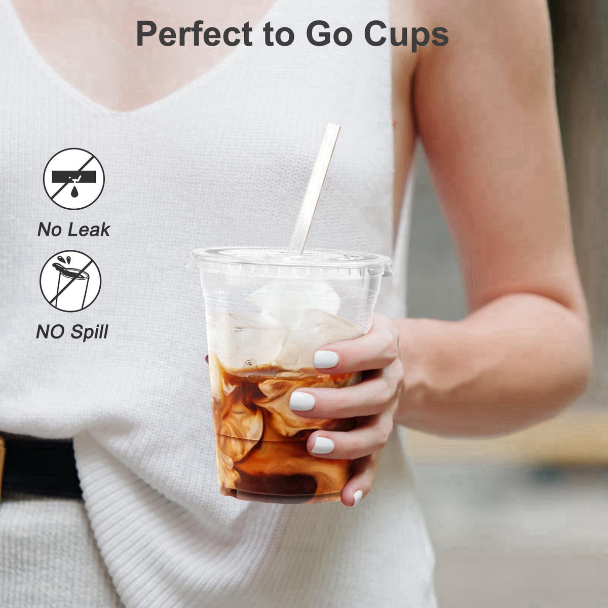 Dealusy 100 Pack - 16 oz Clear Plastic Cups with Lids and Straws – full view, size 16oz 20oz 24oz