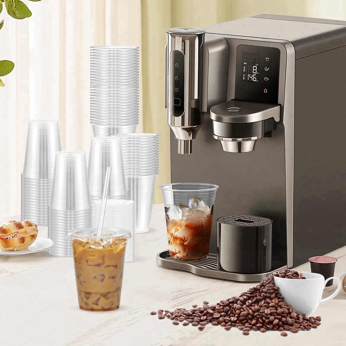 Dealusy 100 Pack - 16 oz Clear Plastic Cups with Lids and Straws – alternate angle