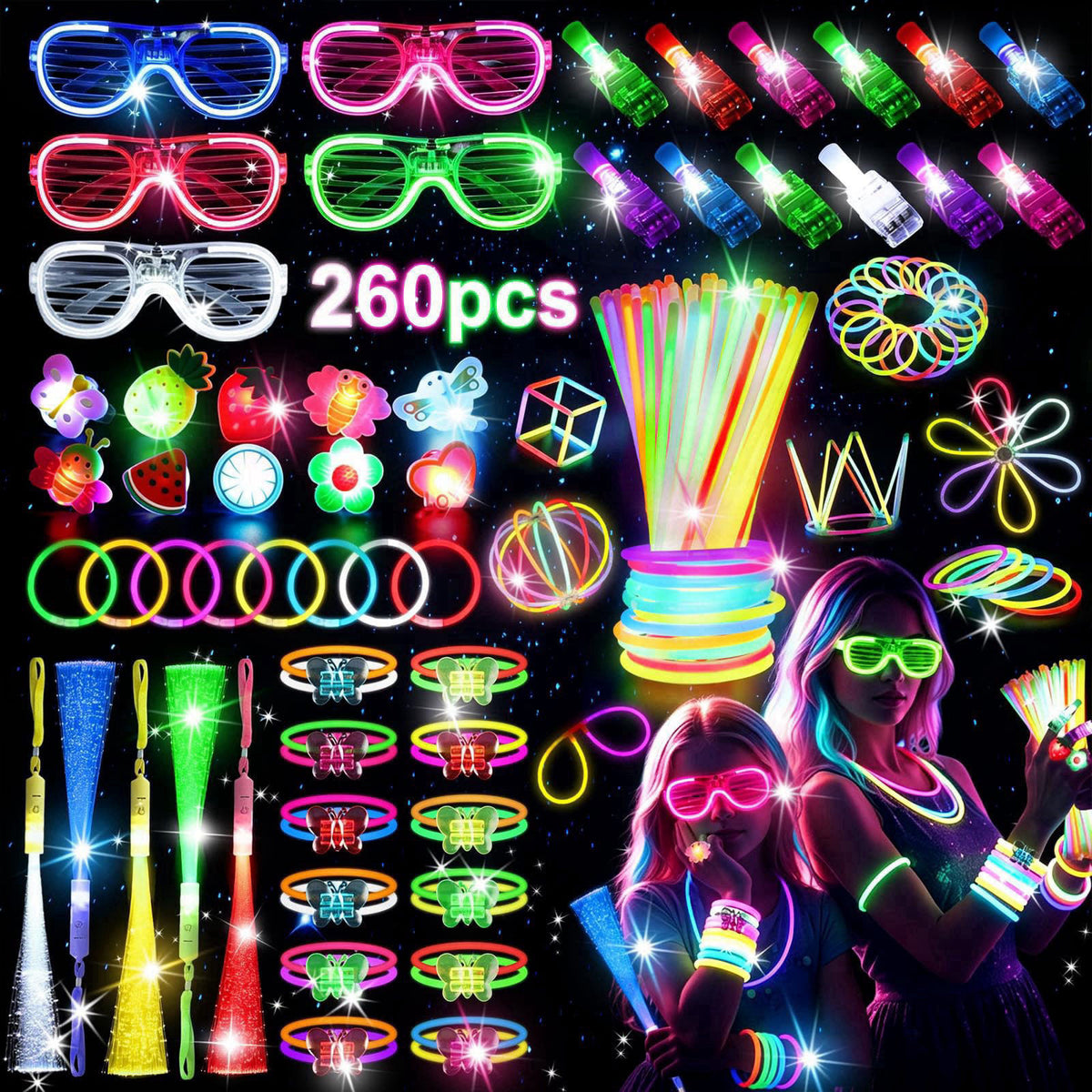 LovesTown 260PCS Glow in the Dark Party Supplies Neon Accessories for Party – Colorful Colorful Colorful Colorful Colorf