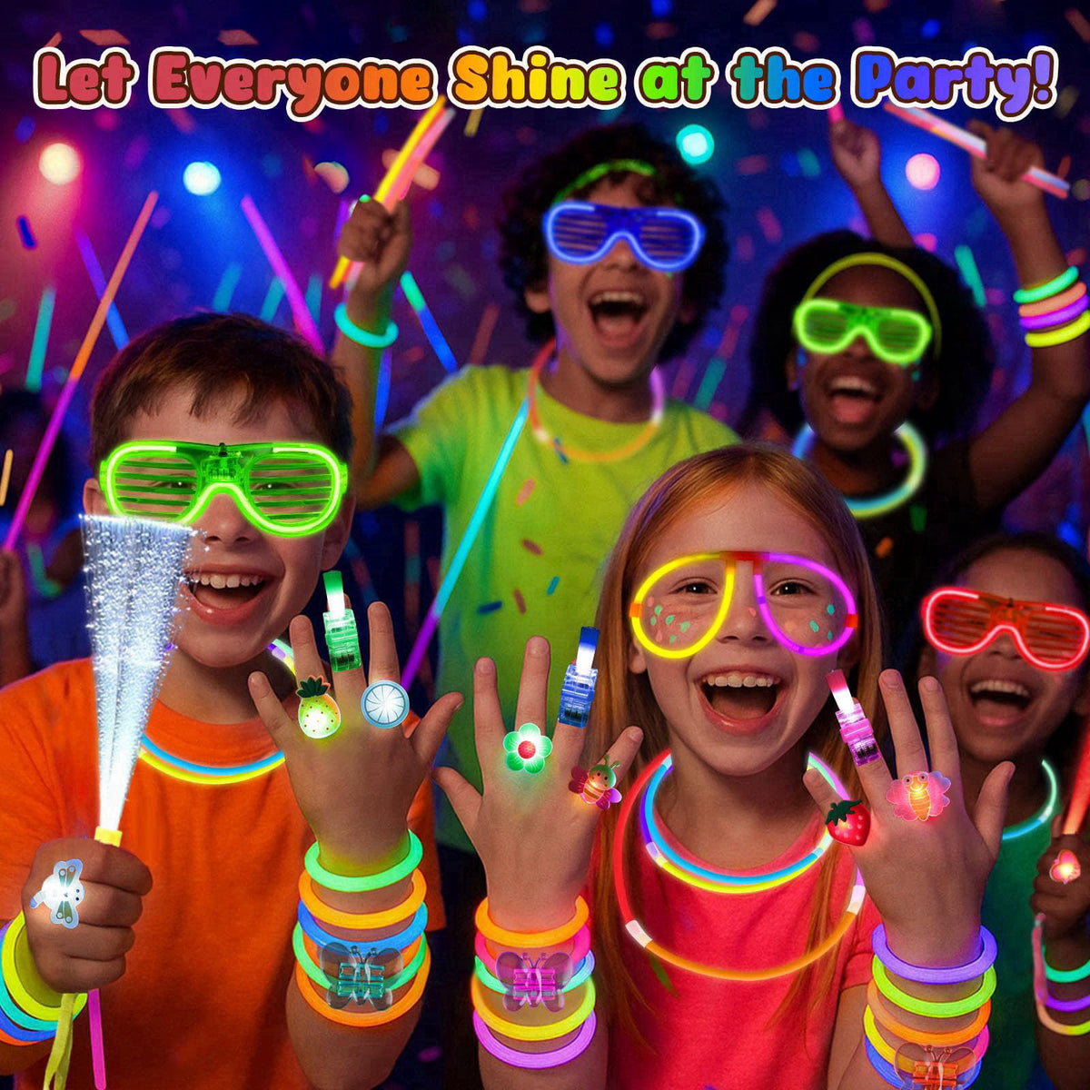 LovesTown 260PCS Glow in the Dark Party Supplies Neon Accessories for Party – close-up detail in Colorful Colorful Color