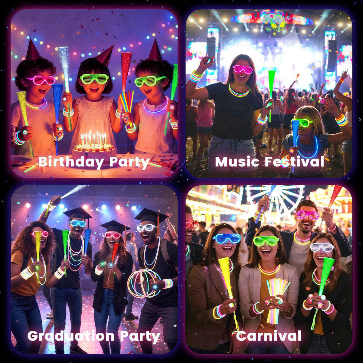 LovesTown 260PCS Glow in the Dark Party Supplies Neon Accessories for Party – full view