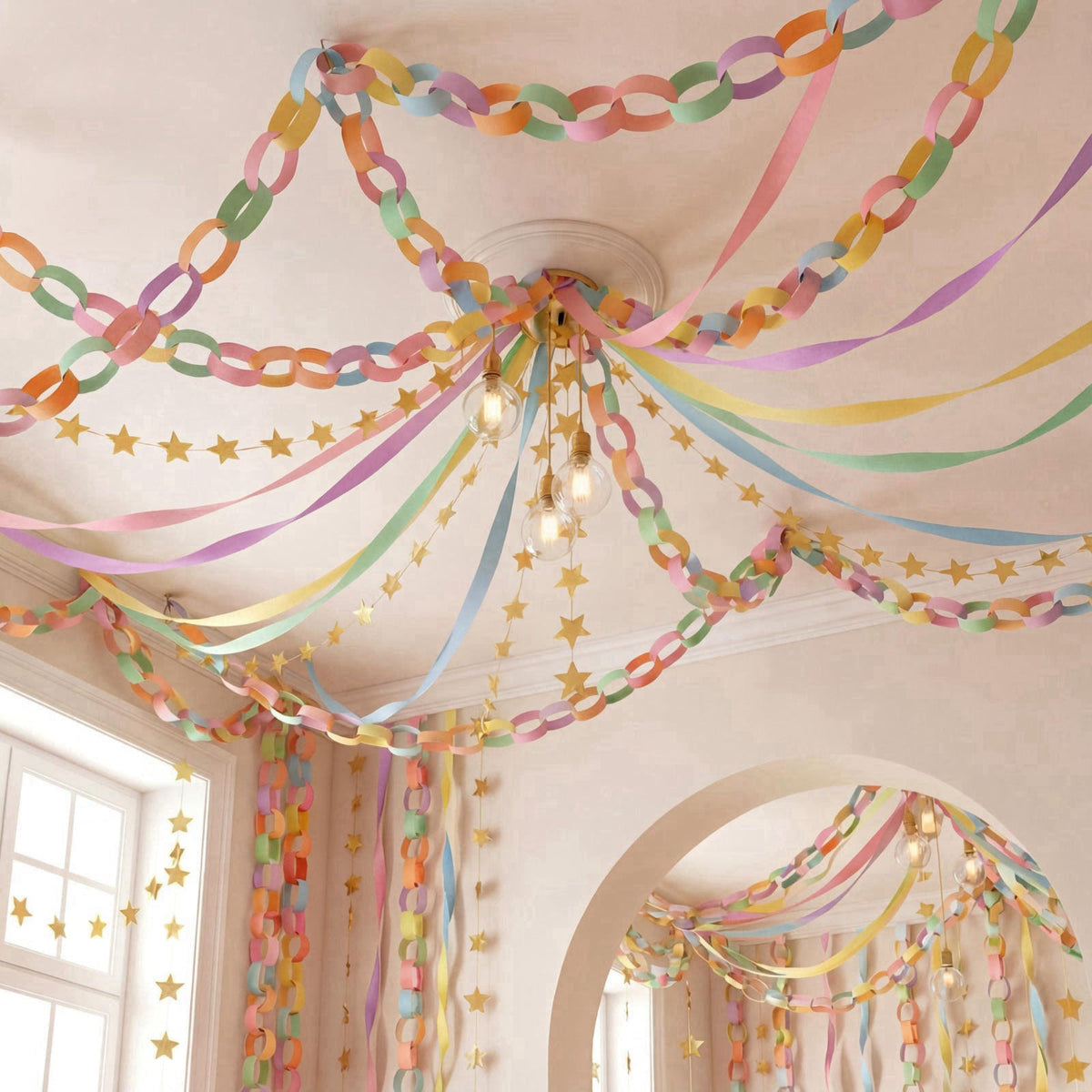 Taobary Paper Chain Garland Pastels Paper Streamers, 600, Same Size – close-up detail