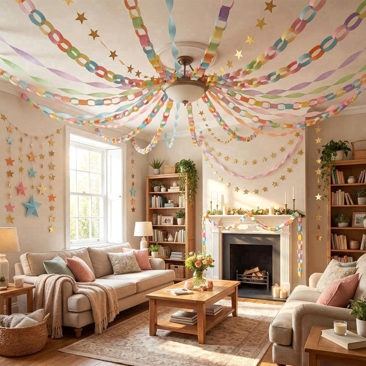 Taobary Paper Chain Garland Pastels Paper Streamers, 600, Same Size – full view