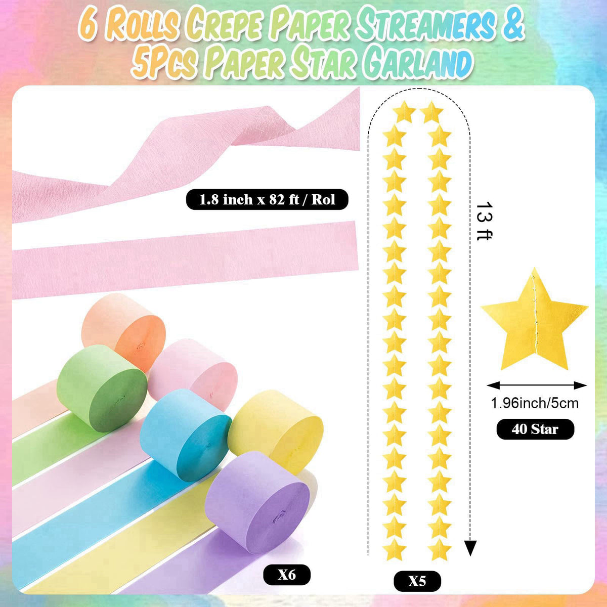 Taobary Paper Chain Garland Pastels Paper Streamers, 600, Same Size – back view and specifications