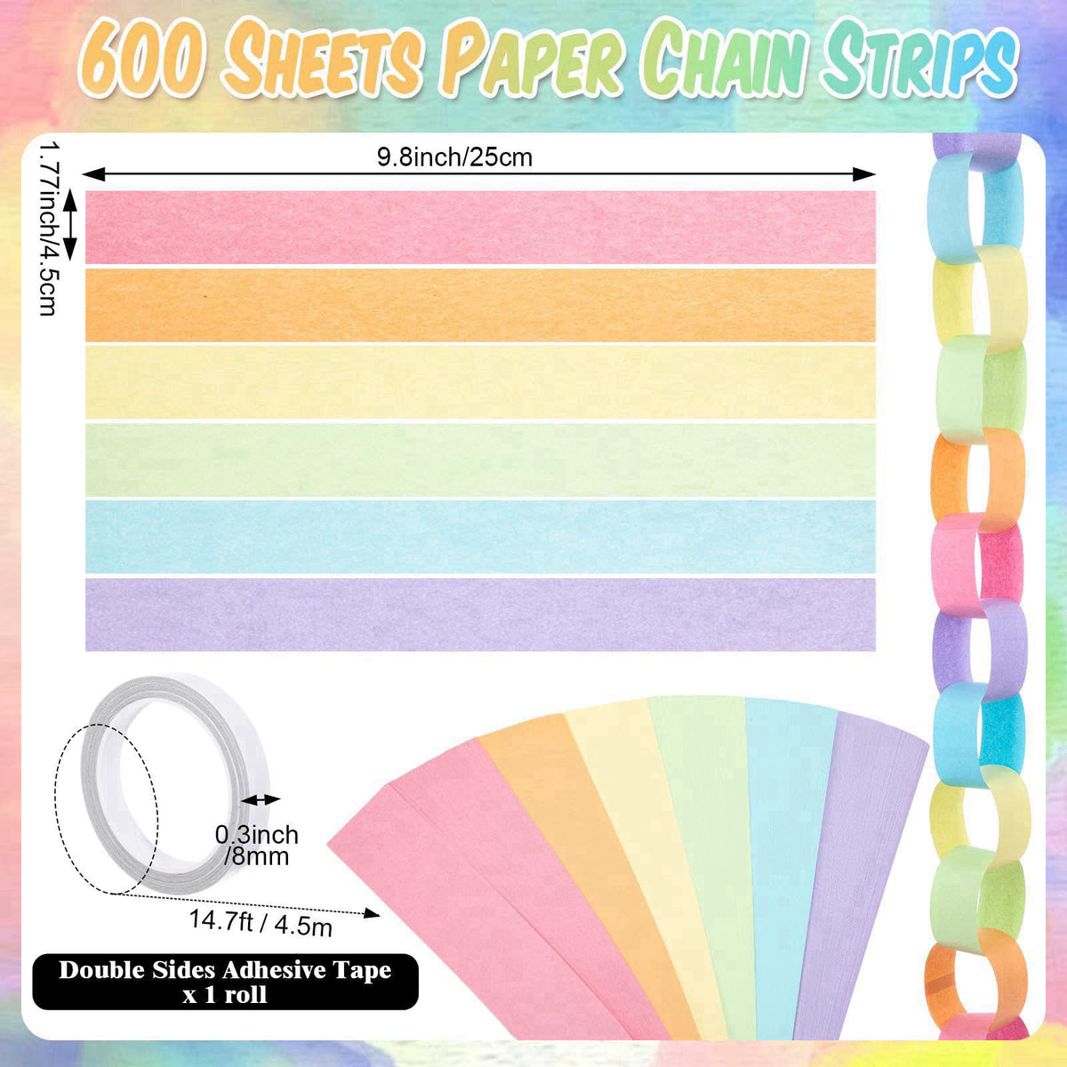 Taobary Paper Chain Garland Pastels Paper Streamers, 600, Same Size – alternate angle