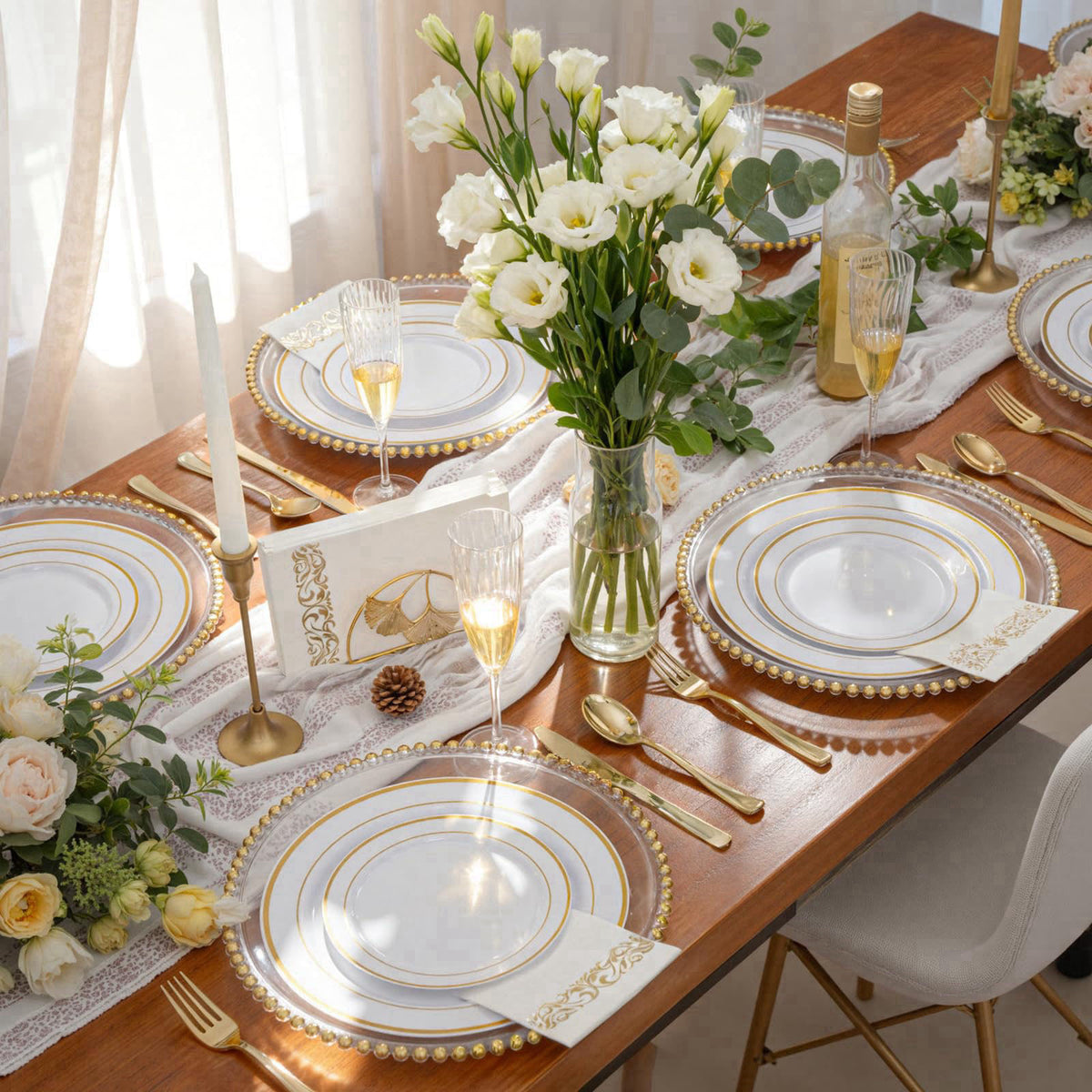 WDF300 Pieces Gold Plastic Silverware - Heavy Duty Disposable Cutlery Set Plastic Gold Silverware Set Includes 100 Forks