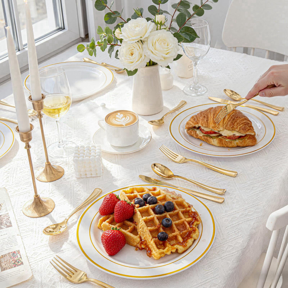 WDF300 Pieces Gold Plastic Silverware - Heavy Duty Disposable Cutlery Set Plastic Gold Silverware Set Includes 100 Forks