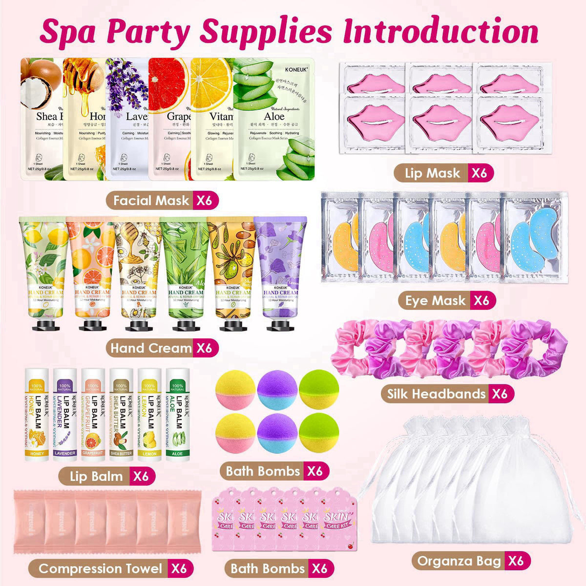 KONEUK 60PCS Spa Party Supplies for Girls, Sleepover Party Supplies for Women – close-up detail