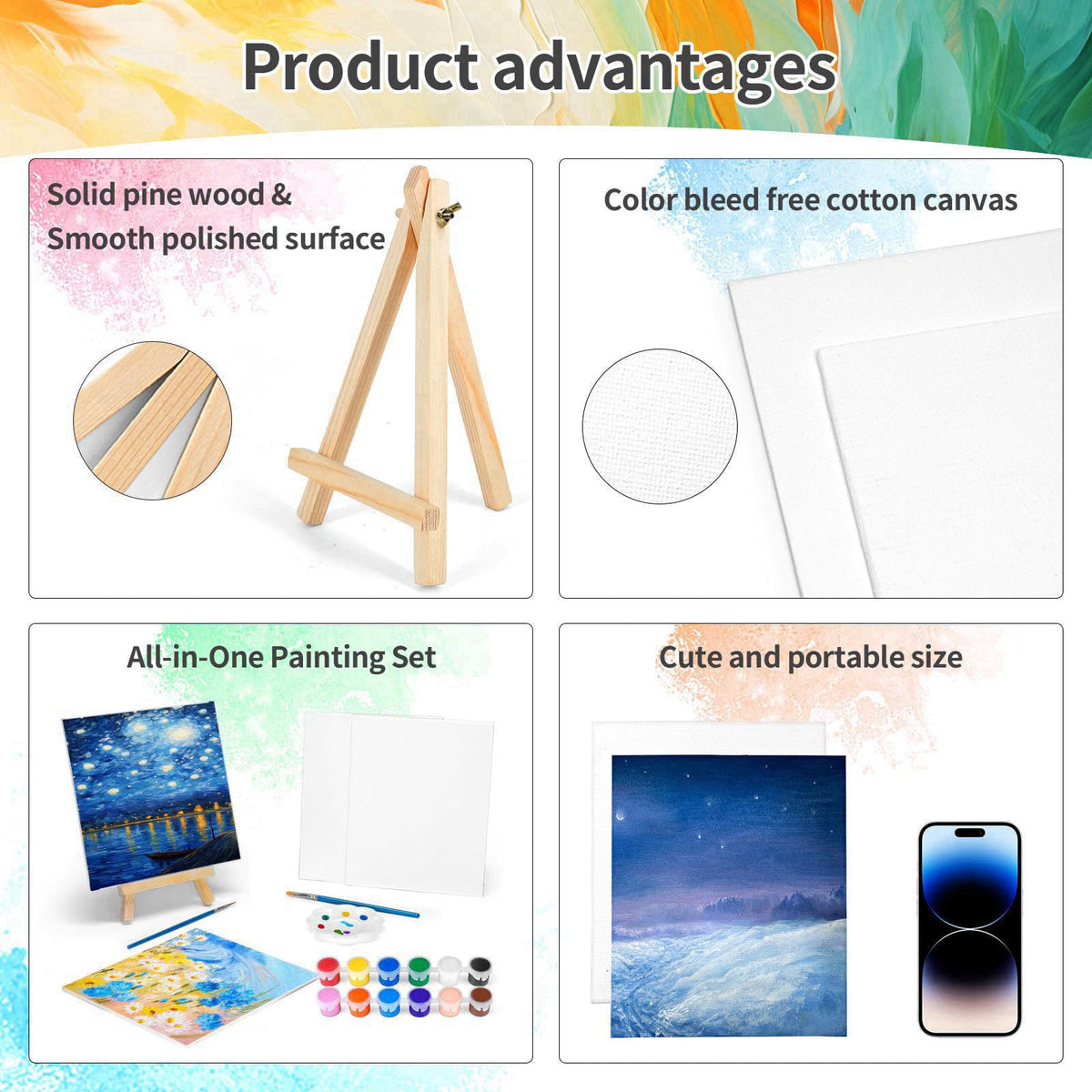 pomaylor 8 Pack 8 * 10In Canvas Boards for Painting, Art Canvas for Drawing with 16 Brushes & 8 Paint Trays & 16 Acrylic