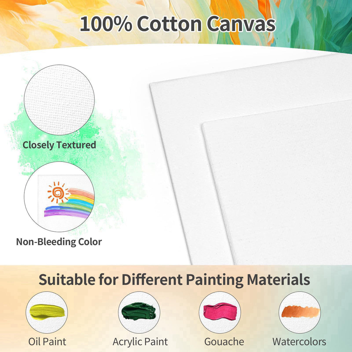 pomaylor 8 Pack 8 * 10In Canvas Boards for Painting, Art Canvas for Drawing with 16 Brushes & 8 Paint Trays & 16 Acrylic