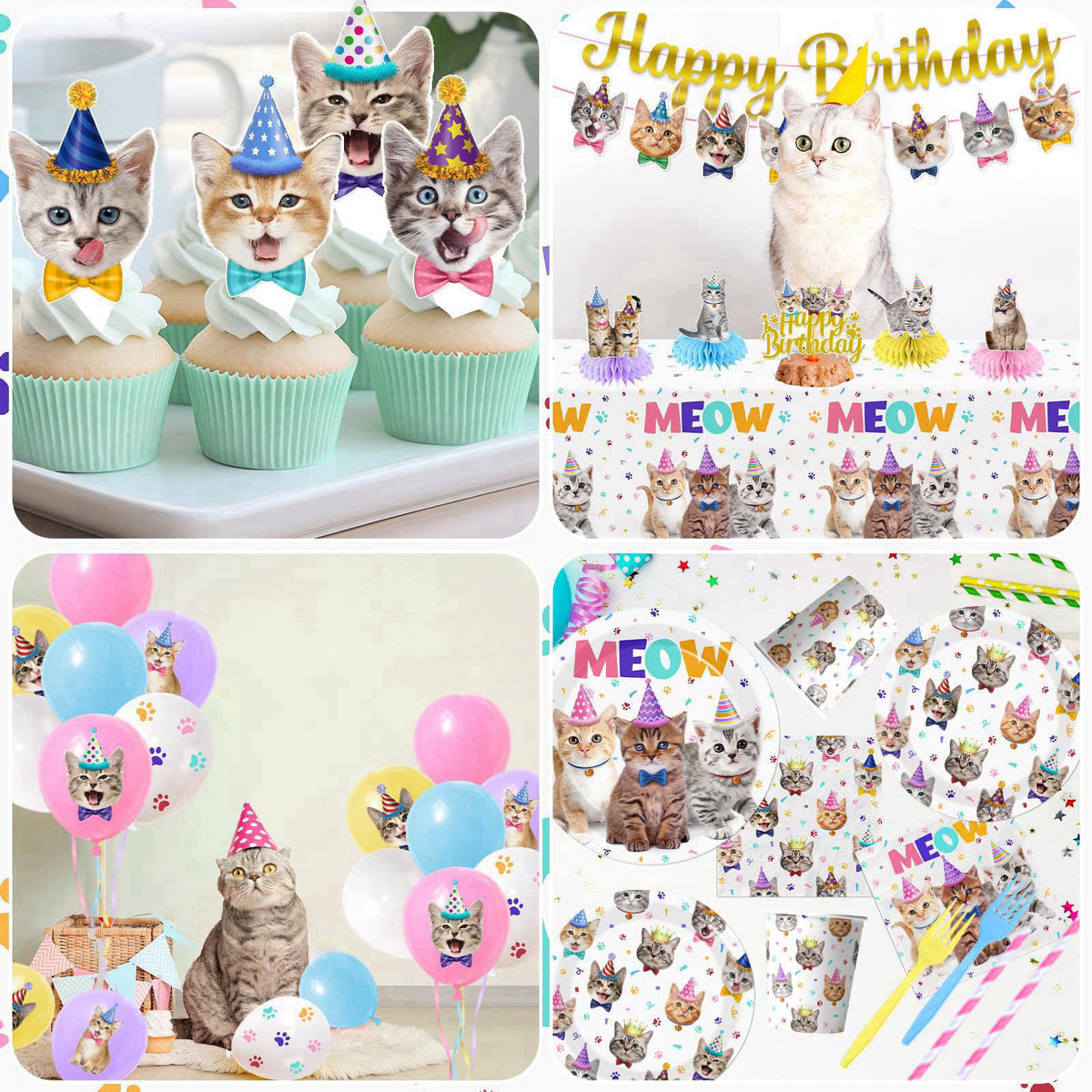 YGCTBVY Cat Birthday Decorations,189pcs Cat Party Decorations cat Birthday Plates and Napkins Cups Tablecloth Cake Toppe
