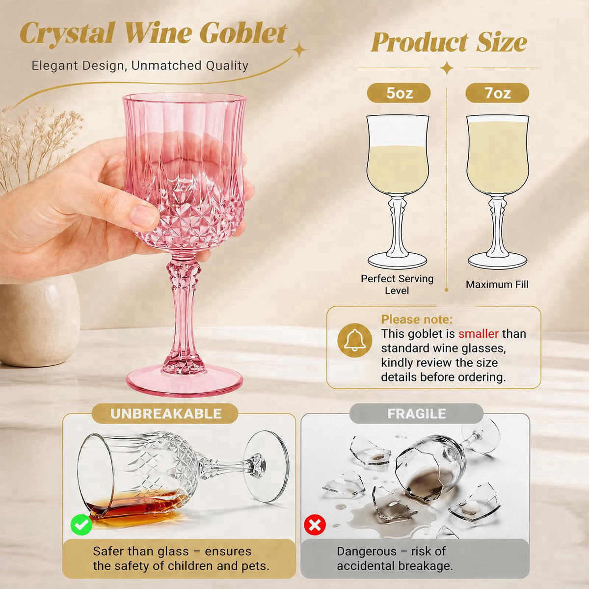 ARTGGLLR 24Pcs Plastic Wine Glasses, 7oz Plastic Goblets for Party, Drinking Glasses Unbreakable Crystal Goblets Reusabl