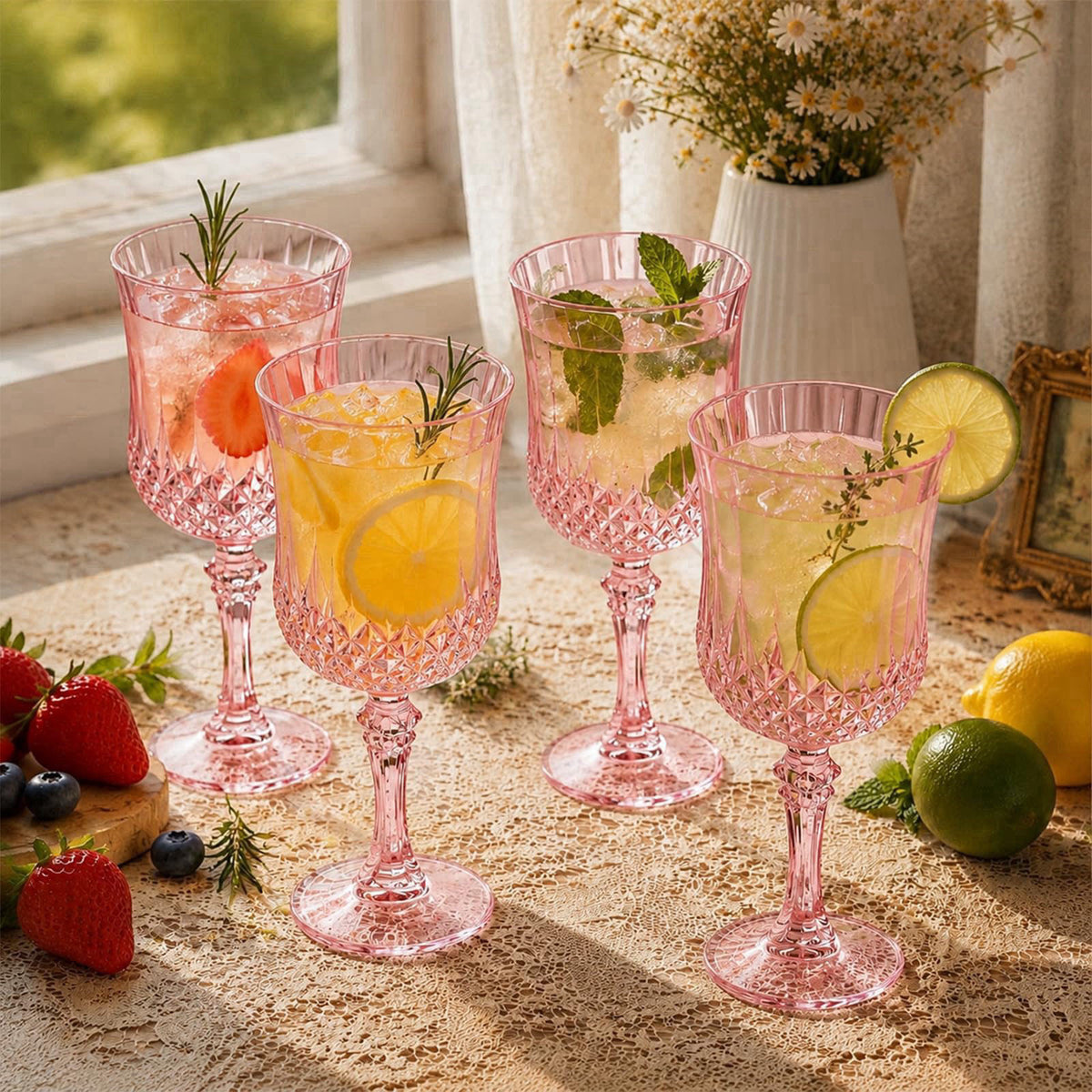 ARTGGLLR 24Pcs Plastic Wine Glasses, 7oz Plastic Goblets for Party, Drinking Glasses Unbreakable Crystal Goblets Reusabl