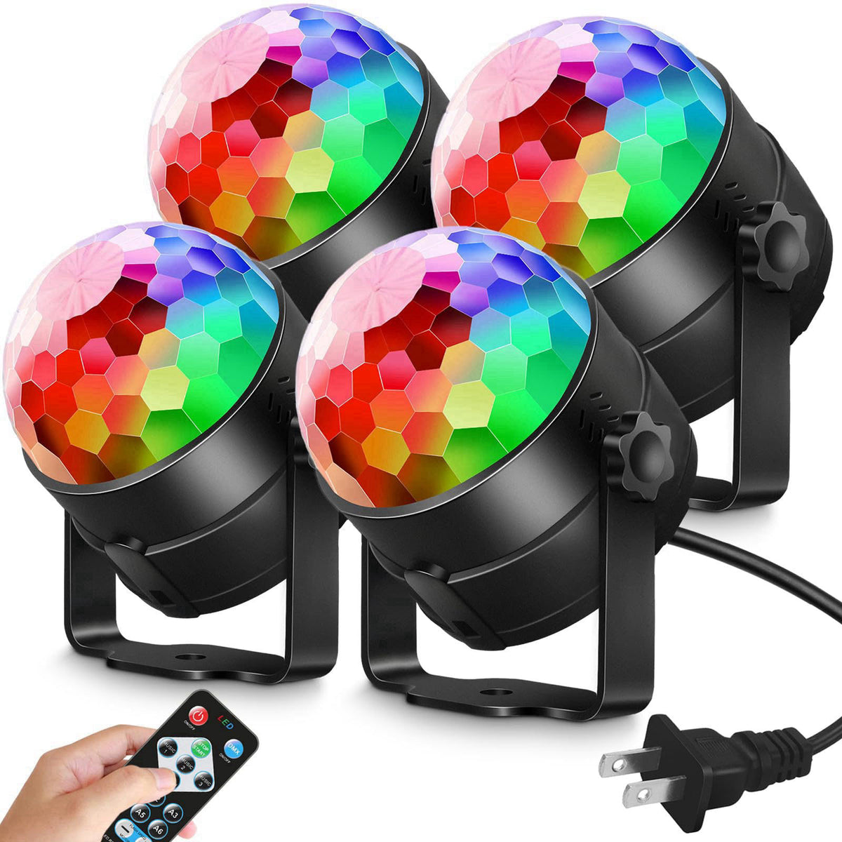 Luditek 4-Pack Sound Activated Party Lights with Remote Control Dj Lighting, Disco Ball Light, Stage Lamp Strobe Light f