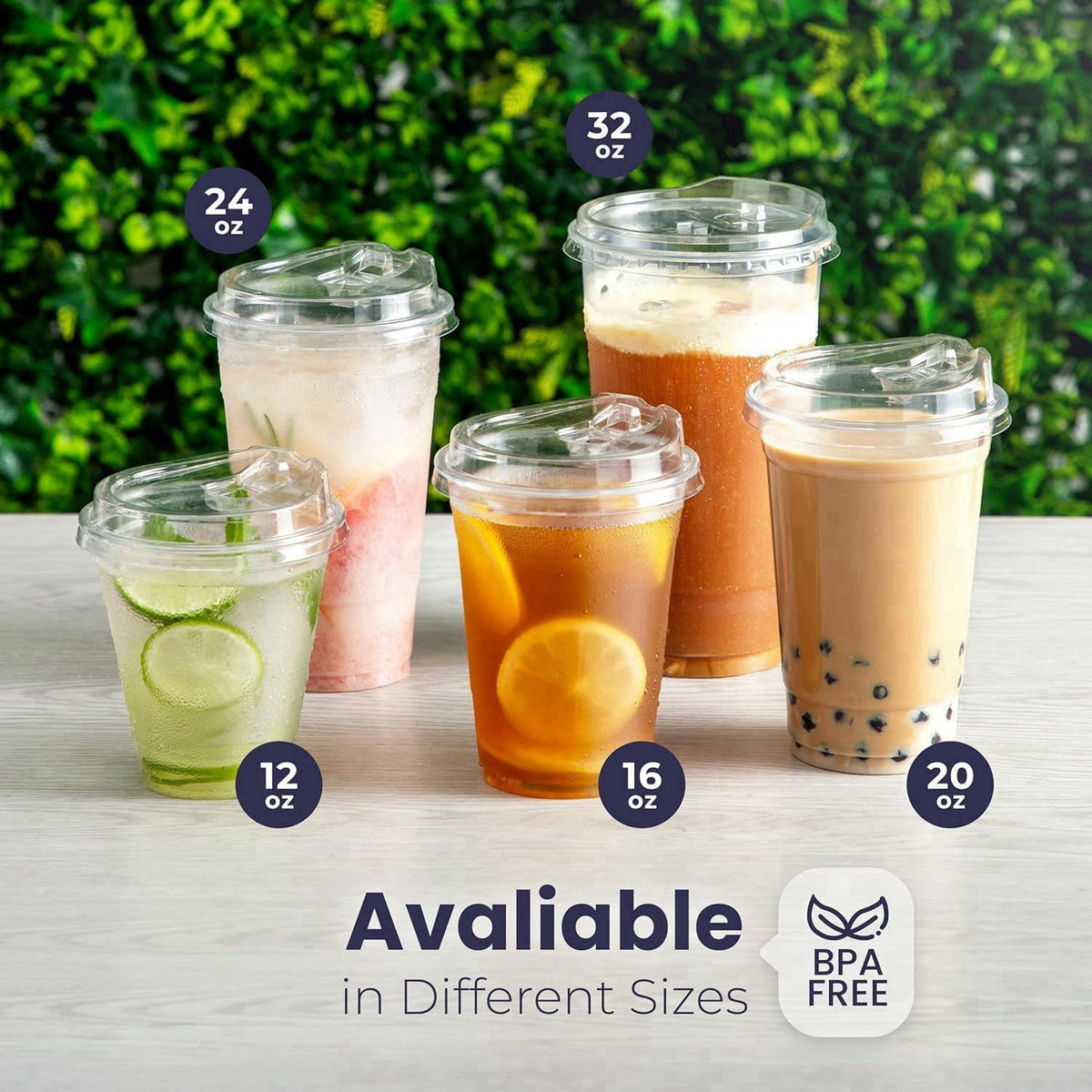 Fit Meal Prep 50 Pack 32 oz Clear Plastic Cups with Strawless Sip Lids, Disposable Plastic Coffee Cups with Lids, To Go 