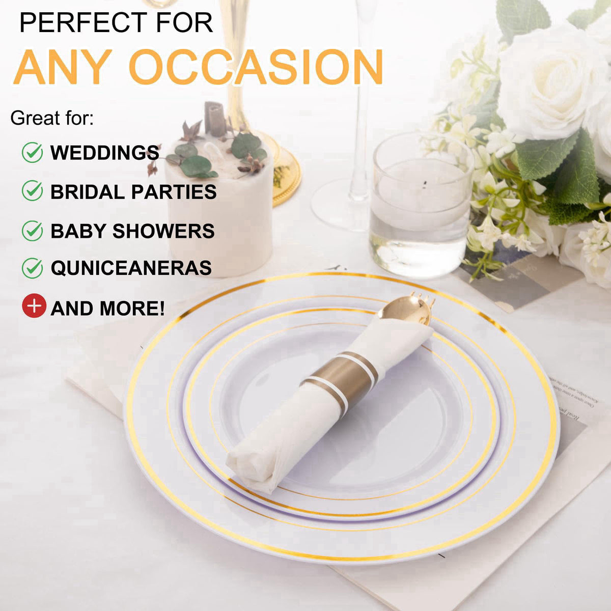 Joyido 50Pack Pre Rolled Gold Plastic Silverware Set for Thanksgiving – full view