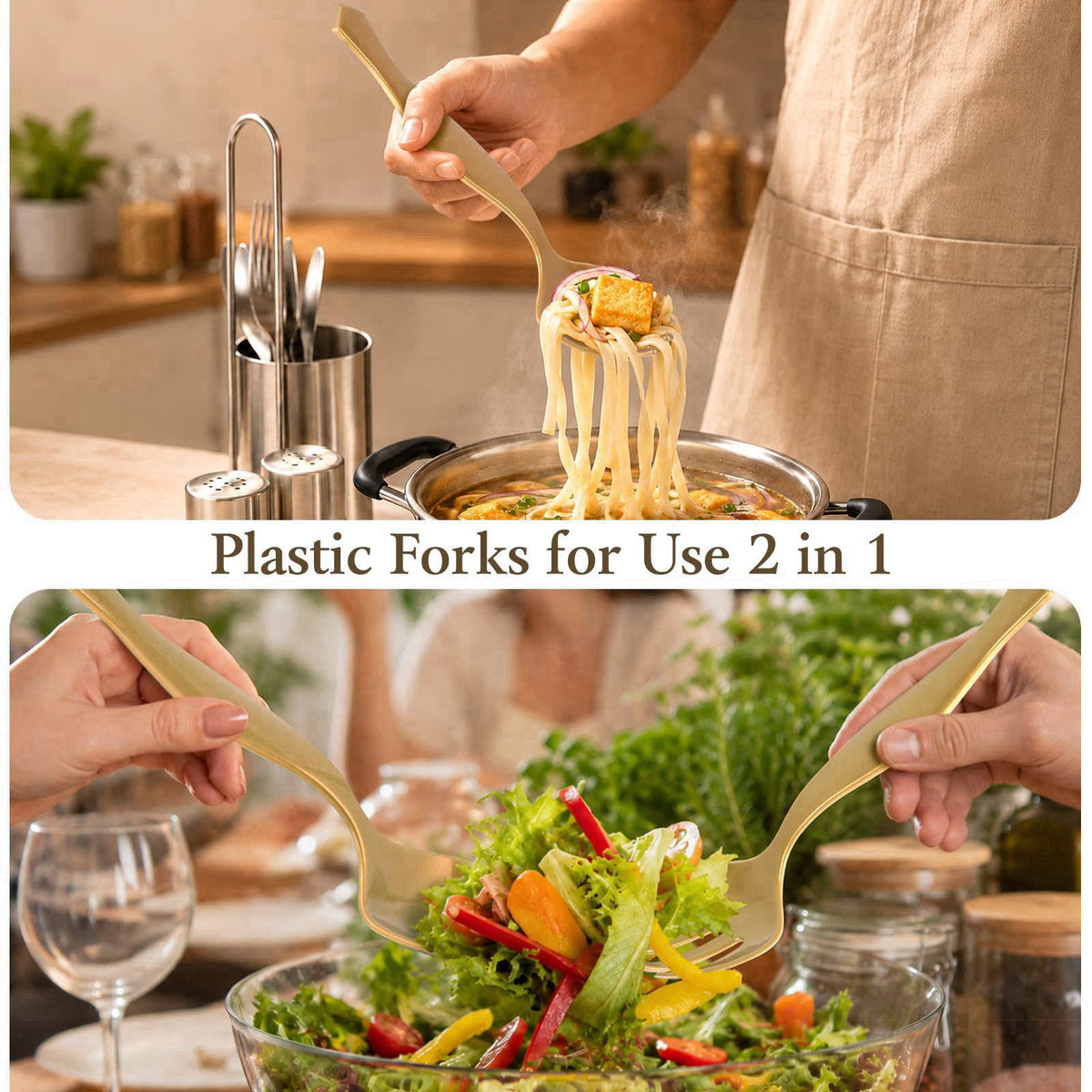 mwellewm 36Pc Gold Plastic Serving Utensils Set,Disposable Spoons Tong Fork – packaging and label