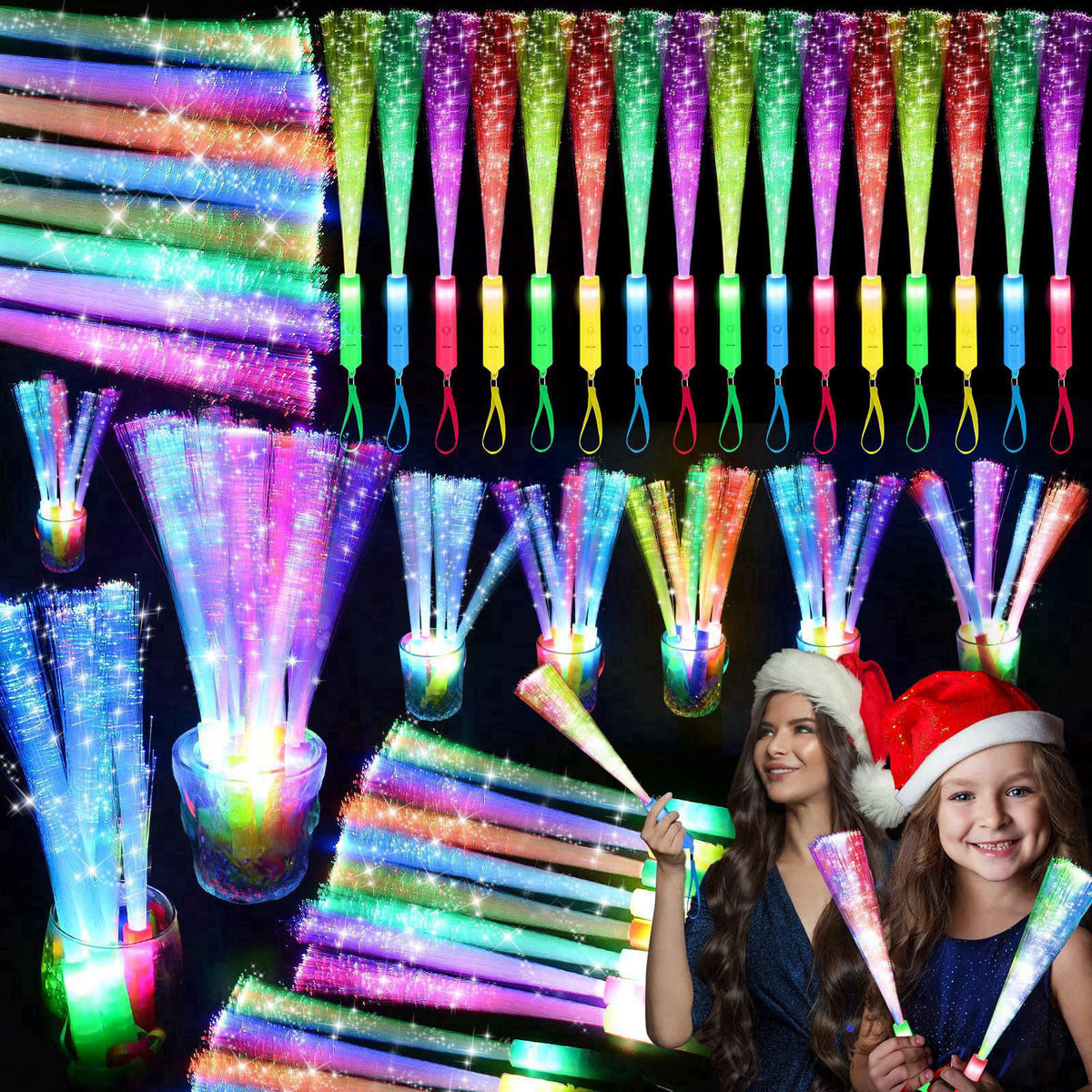SHQDD 38 PCS Glow Sticks Bulk, Glow Fiber Optic Sticks, LED Light Wands, Glow in The Dark Party Supplies, Fiber Optic Wa