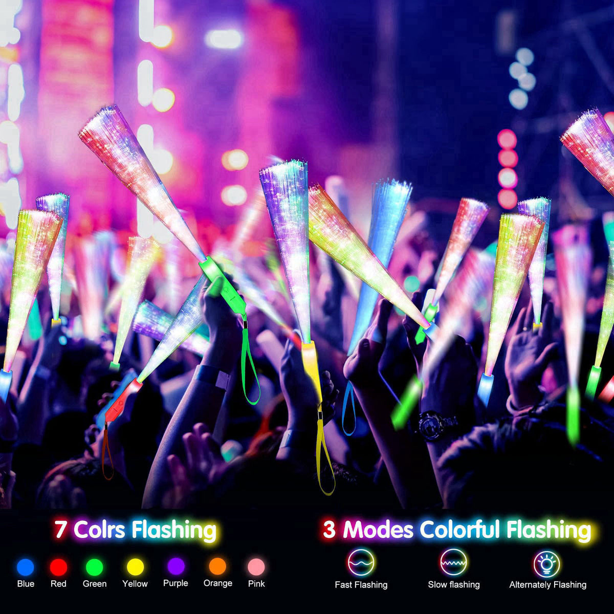 SHQDD 38 PCS Glow Sticks Bulk, Glow Fiber Optic Sticks, LED Light Wands, Glow in The Dark Party Supplies, Fiber Optic Wa