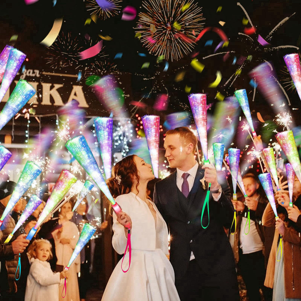 SHQDD 38 PCS Glow Sticks Bulk, Glow Fiber Optic Sticks, LED Light Wands, Glow in The Dark Party Supplies, Fiber Optic Wa