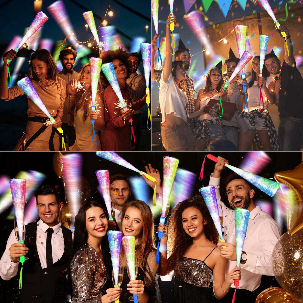 SHQDD 38 PCS Glow Sticks Bulk, Glow Fiber Optic Sticks, LED Light Wands, Glow in The Dark Party Supplies, Fiber Optic Wa