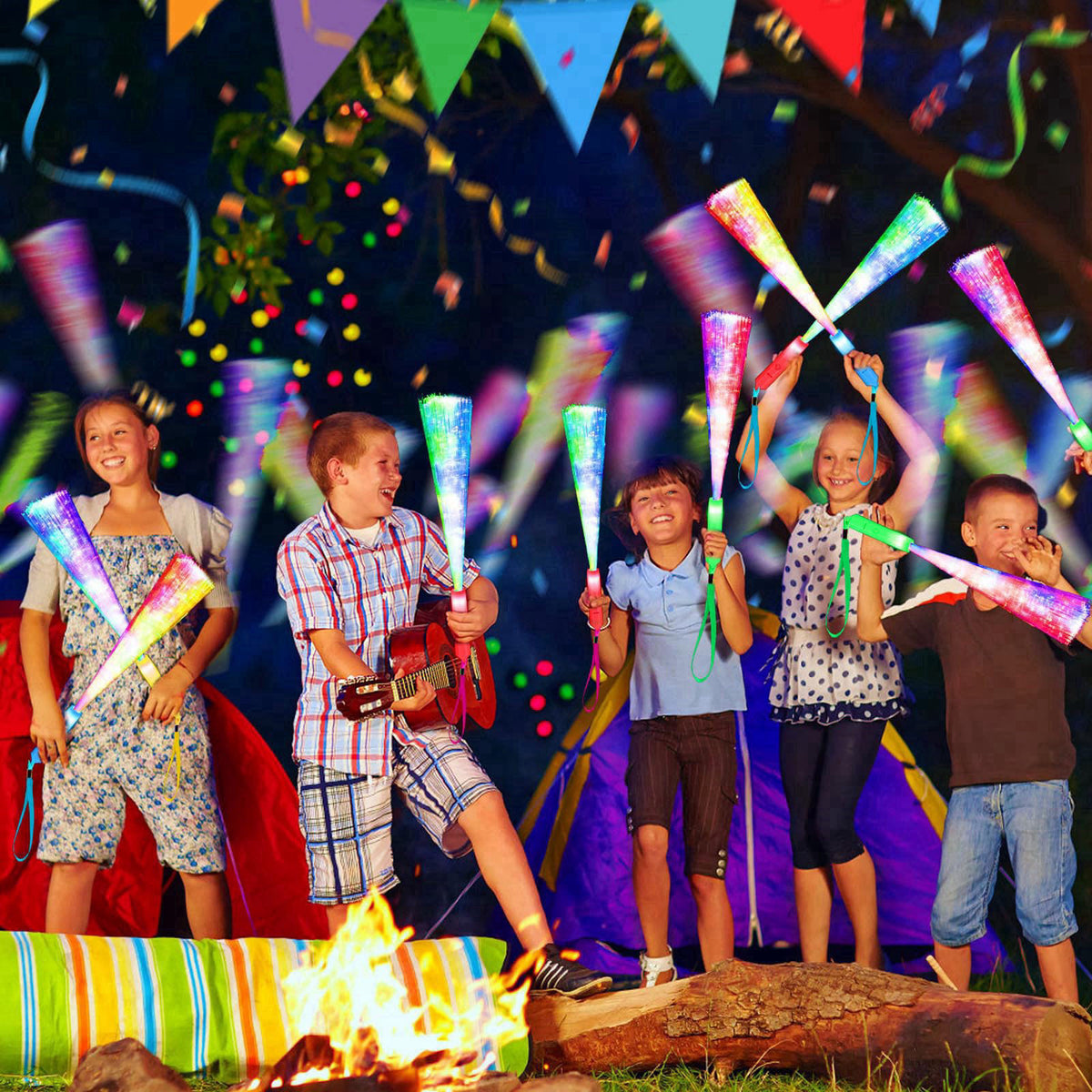 SHQDD 38 PCS Glow Sticks Bulk, Glow Fiber Optic Sticks, LED Light Wands, Glow in The Dark Party Supplies, Fiber Optic Wa