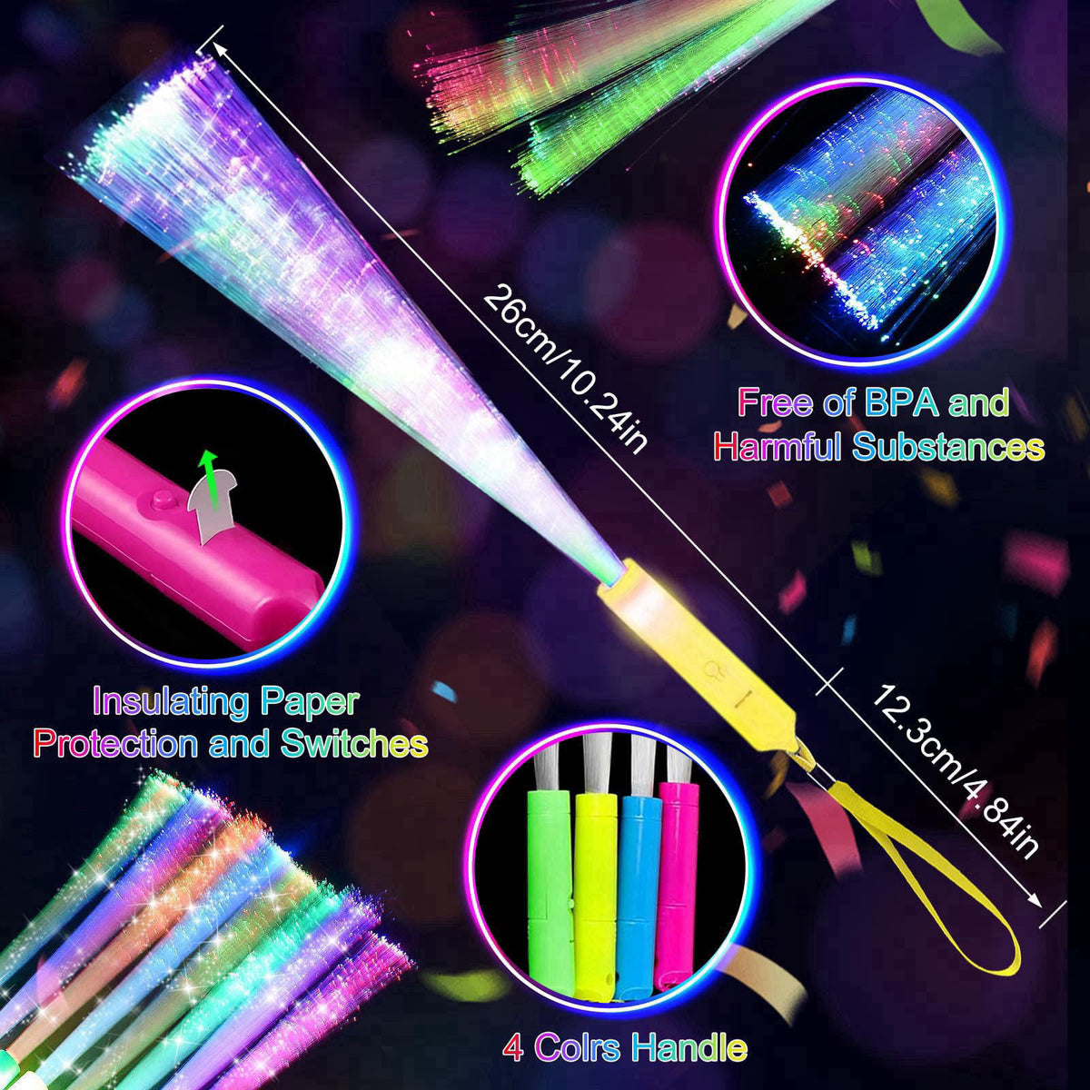 SHQDD 38 PCS Glow Sticks Bulk, Glow Fiber Optic Sticks, LED Light Wands, Glow in The Dark Party Supplies, Fiber Optic Wa