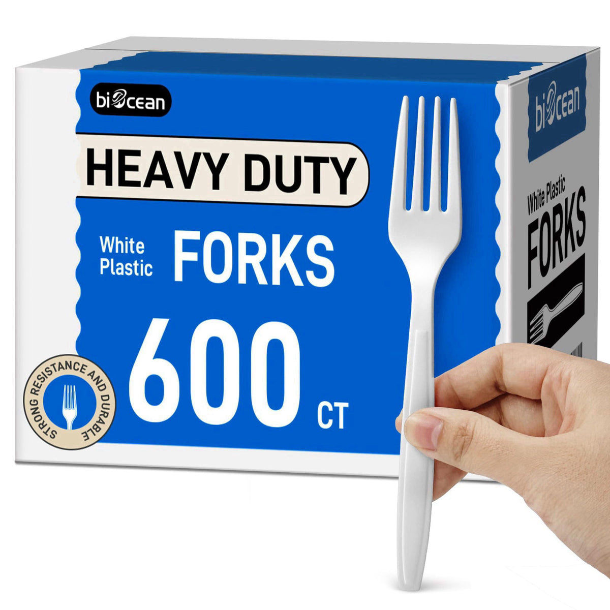 biocean 600Pack Disposable Plastic Forks Bulk White Heavy Duty Plastic Forks – product photo (Forks)