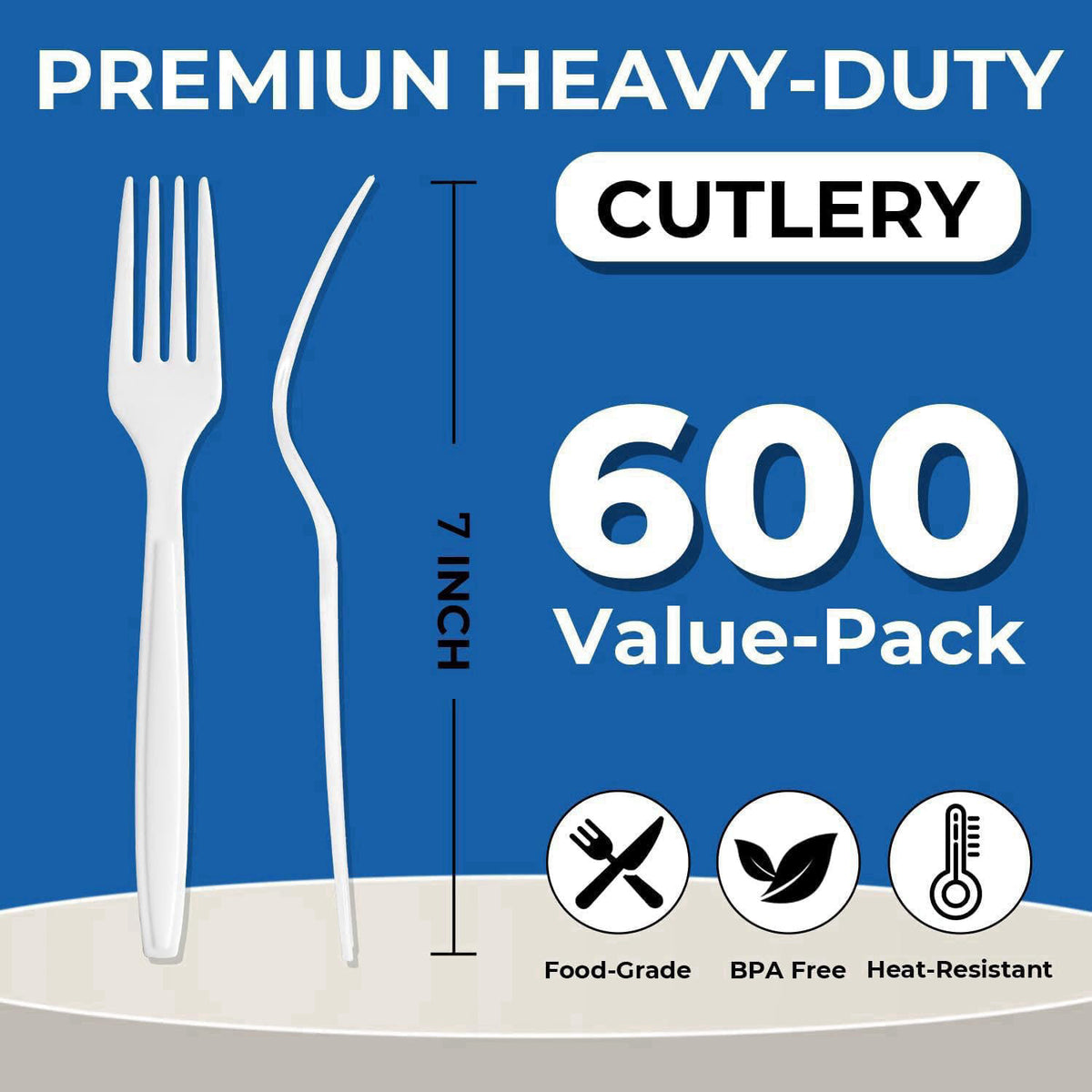 biocean 600Pack Disposable Plastic Forks Bulk White Heavy Duty Plastic Forks – close-up detail in White White White Whit