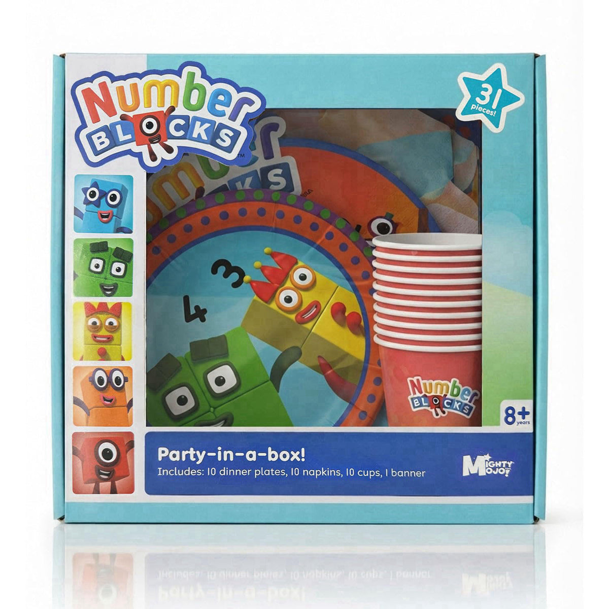 Mighty Mojo Numberblocks Party Supplies Kit, 31 Piece Birthday Party Set for 10 Guests with Plates, Cups, Napkins and Ha