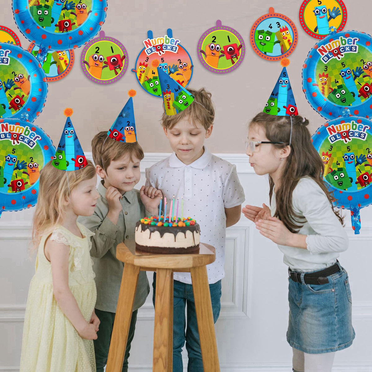 Mighty Mojo Numberblocks Party Supplies Kit, 31 Piece Birthday Party Set for 10 Guests with Plates, Cups, Napkins and Ha