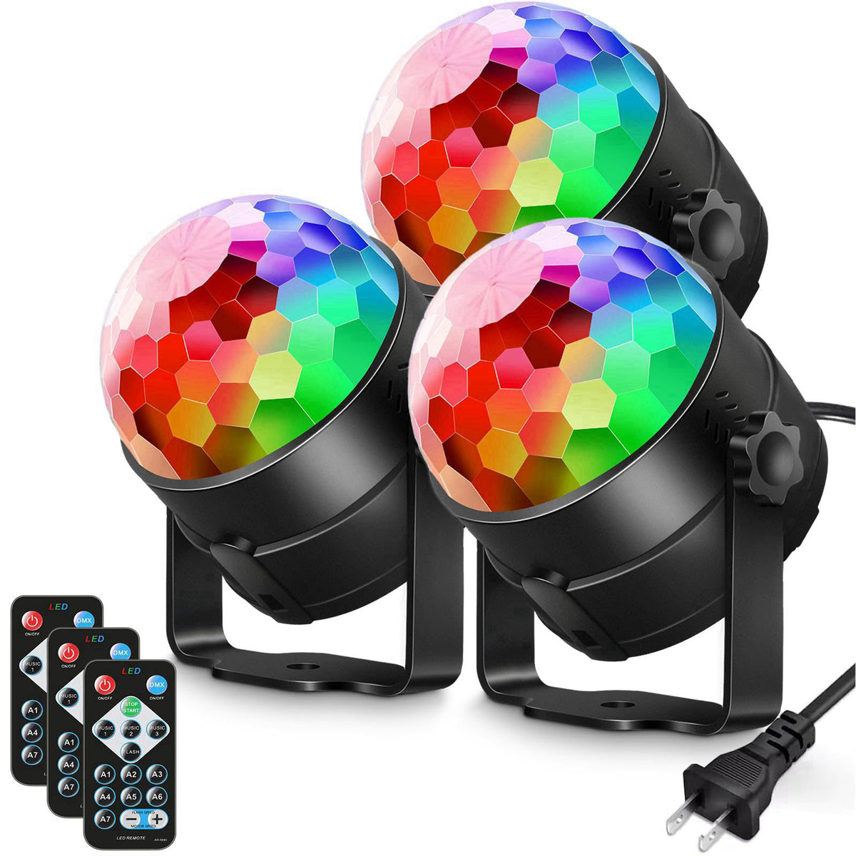 Luditek 3-Pack Sound Activated Party Lights with Remote Control Dj Lighting, Disco Ball Light, Strobe Light Stage Lamp f