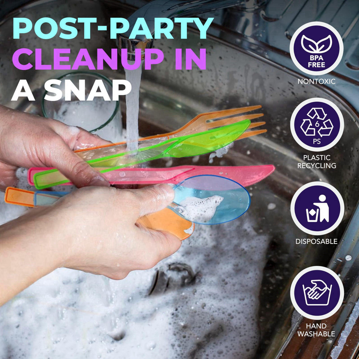 Party Essentials Disposable Plastic Glow-in-the-Dark Party Supplies Dinnerware Decorations, Plate/Cup/Cutlery/Tablecover