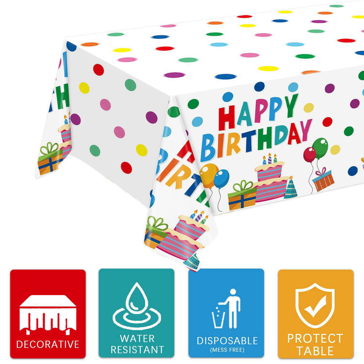 LINHAXM Happy Birthday Decorations - Colorful Dots Birthday Party Supplies Includes Plates, Napkins, Cups, Cutlery, Bann
