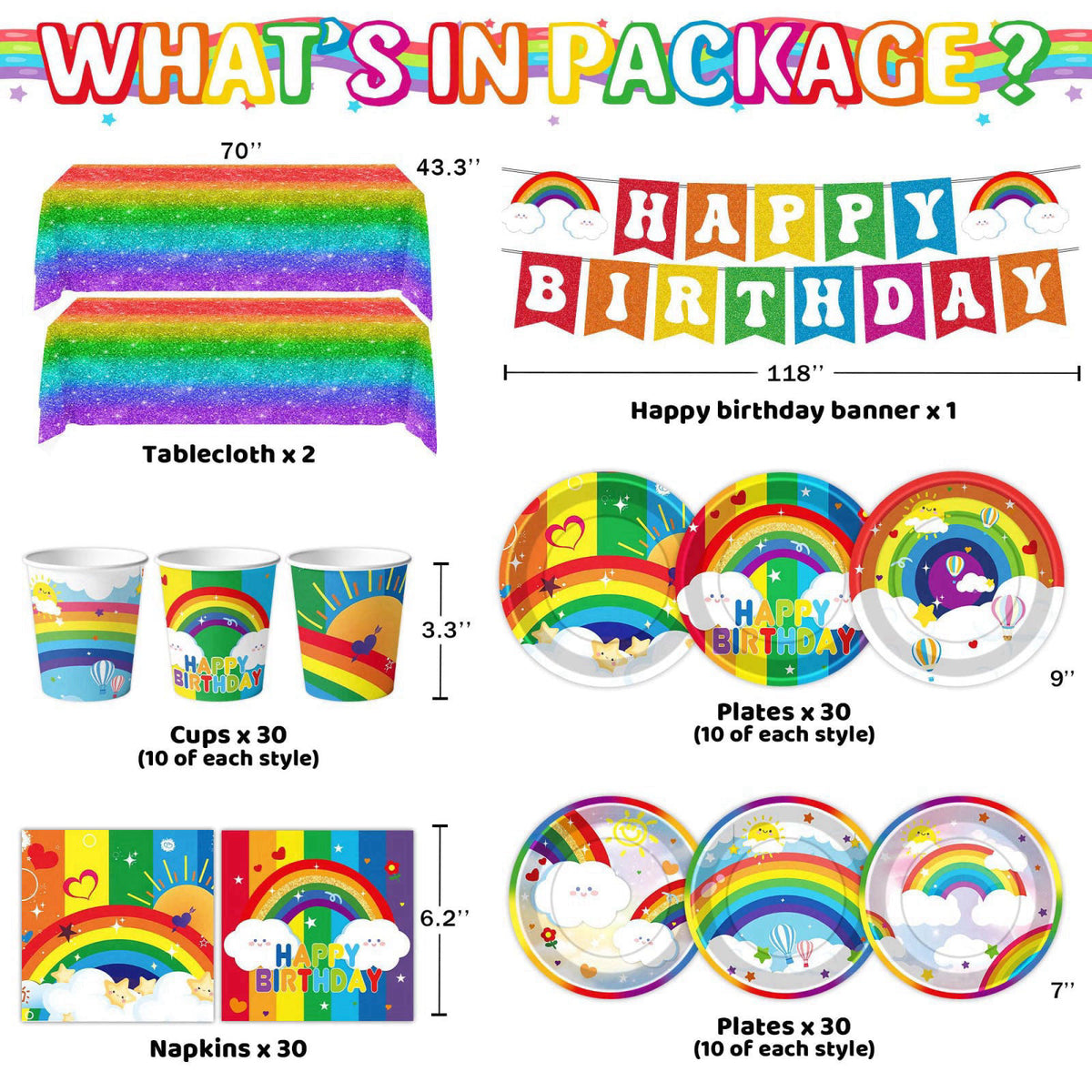 DMIGHT Rainbow Birthday Party Supplies Rainbow Theme Party Decorations for Boy, Include Tablecloth Banner Plate Napkin C