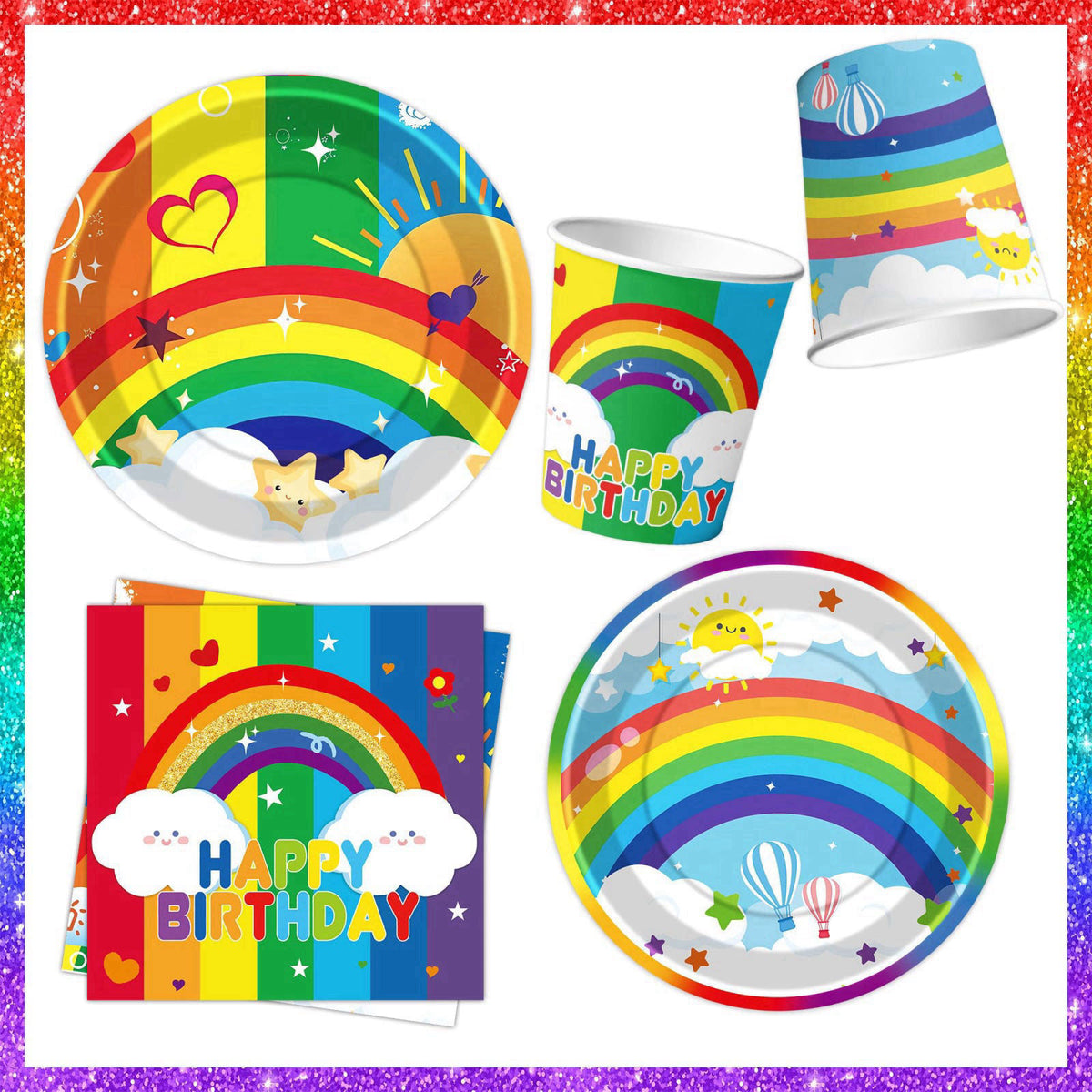 DMIGHT Rainbow Birthday Party Supplies Rainbow Theme Party Decorations for Boy, Include Tablecloth Banner Plate Napkin C