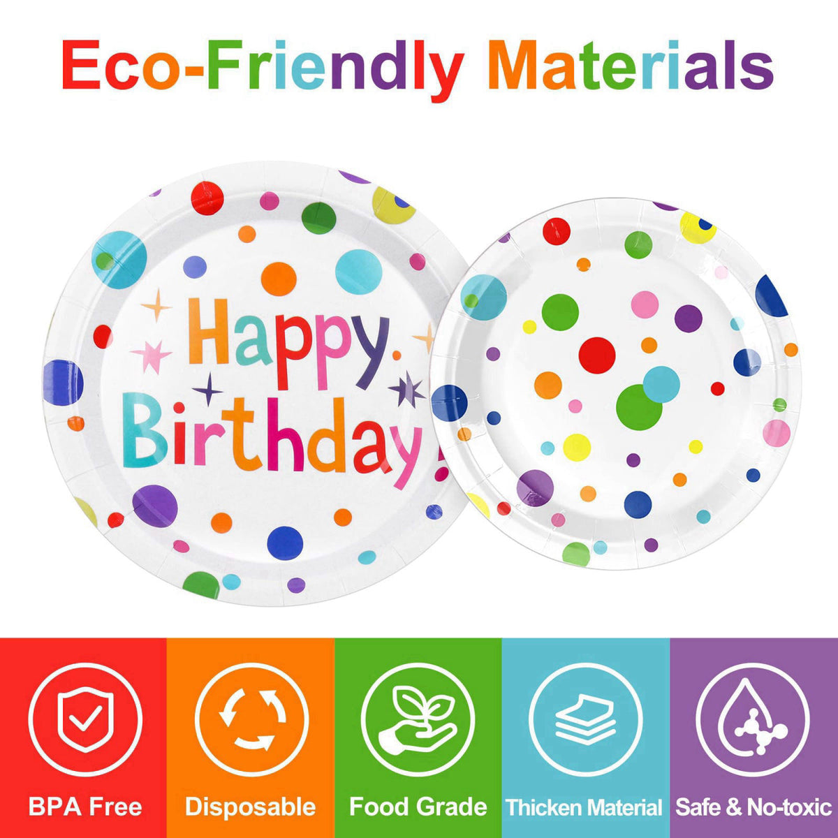 VVSBPL 127Pcs Happy Birthday Party Supplies Decorations Set - Dot Design Disposable Tableware Kit with Plates, Napkins, 