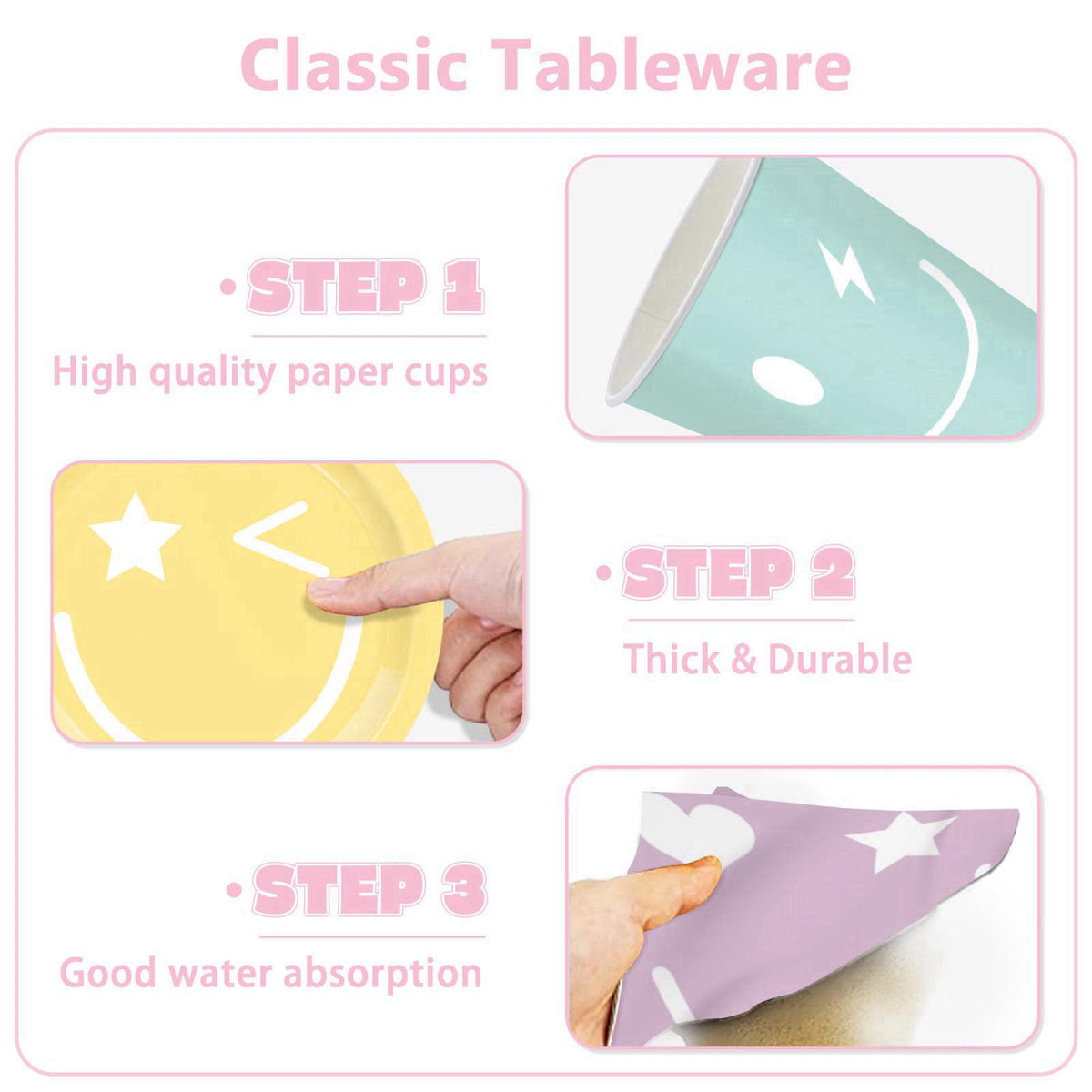 HUIYANFSY 199PCS Smiley Face Birthday Decorations Smile Pastel Themed Preppy Theme Plates and Napkins Set,Balloon, Banne