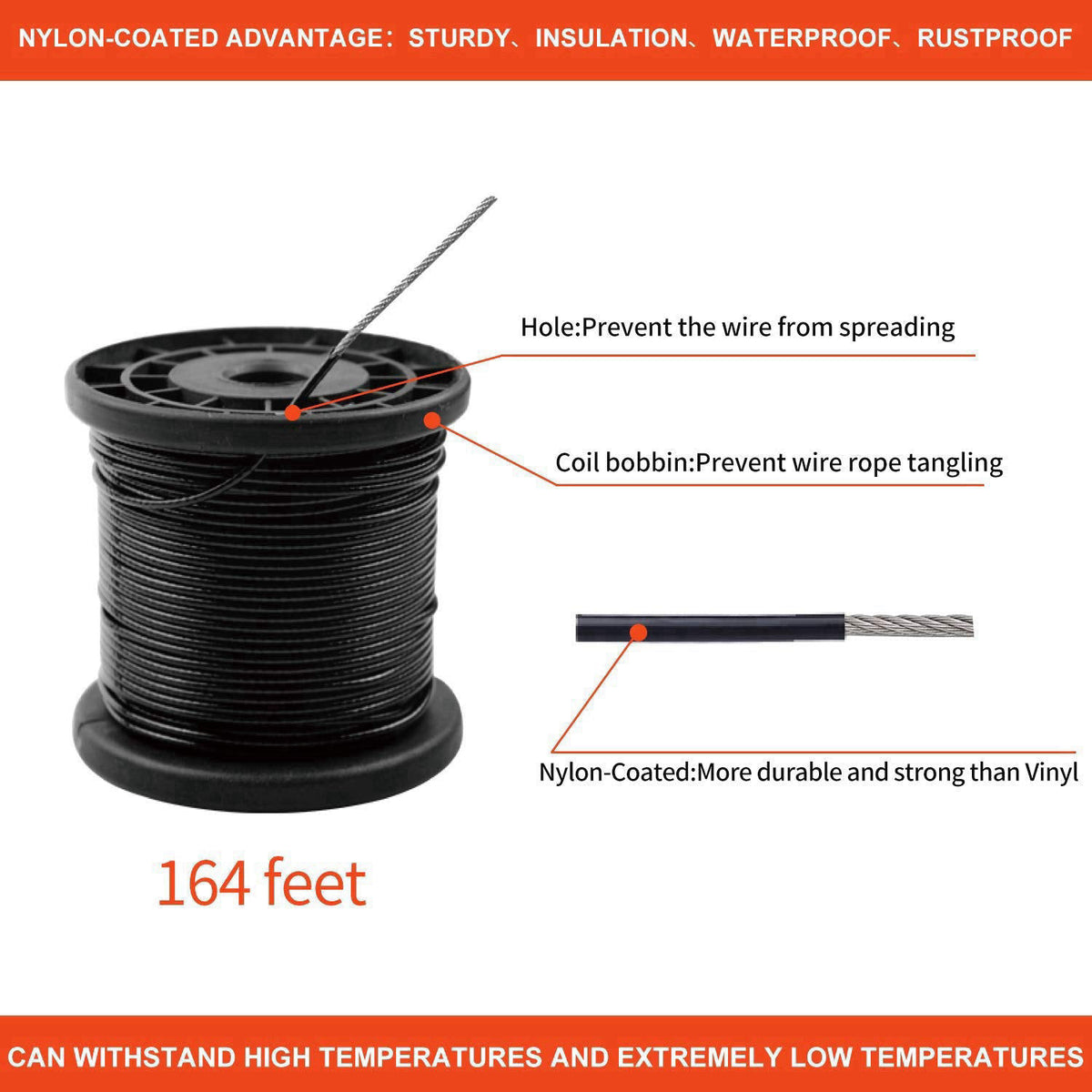 BESTNEWLL Outdoor String Light Hanging Kit Includ 164 FT Nylon Rope Cable – back view and specifications