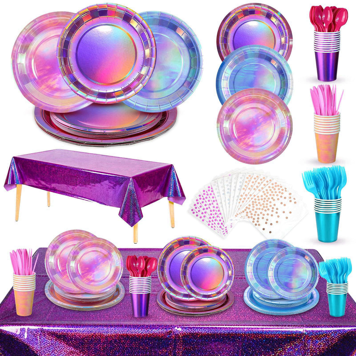 XIEJ 176 Pcs Iridescent Plates and Napkins Party Supplies for 25 Guests