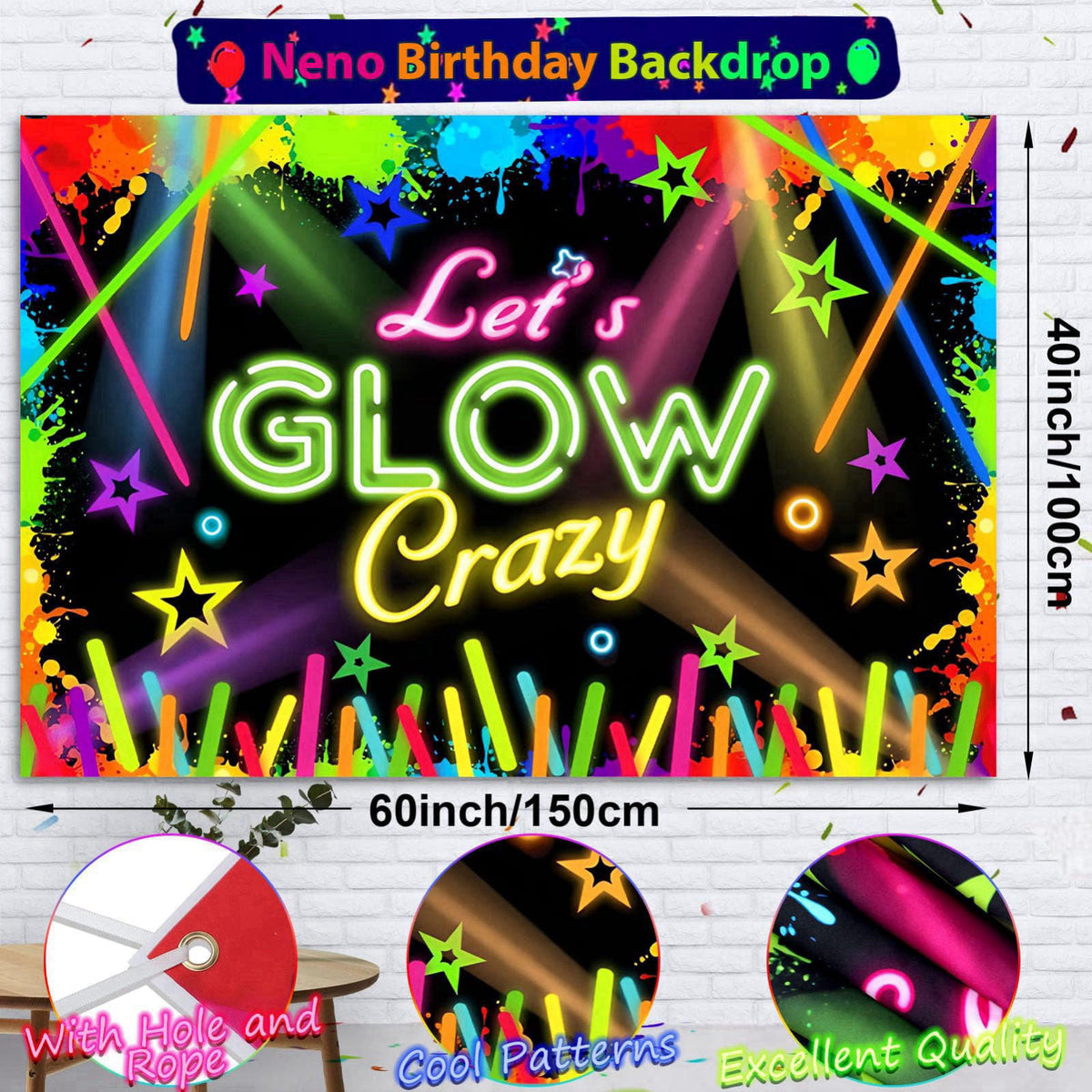 SNLN 161Pcs Neon Party Decorations Glow in the Dark Birthday Supplies Neon Balloon Arch Kit & Backdrop Tablecloth UV Bla
