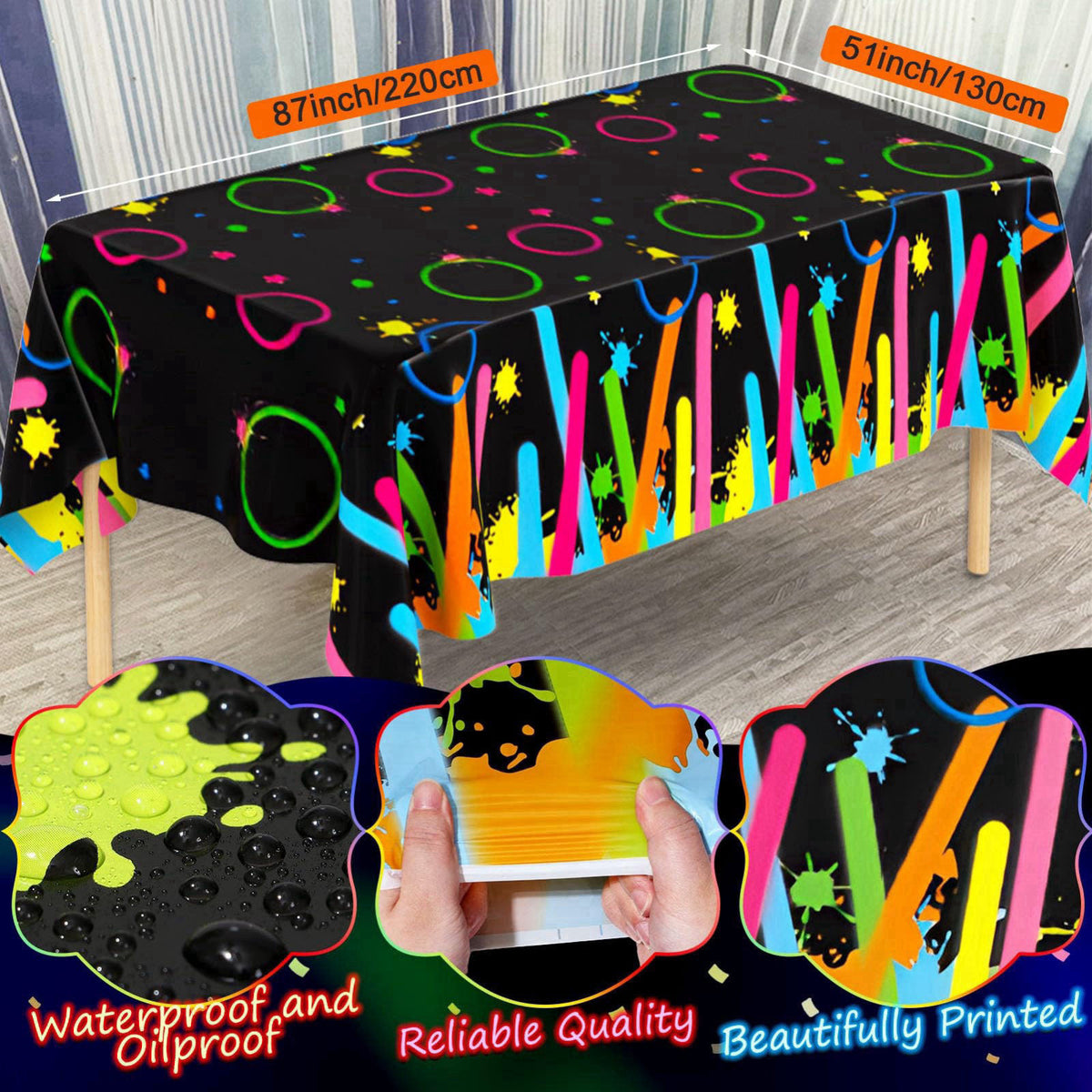 SNLN 161Pcs Neon Party Decorations Glow in the Dark Birthday Supplies Neon Balloon Arch Kit & Backdrop Tablecloth UV Bla