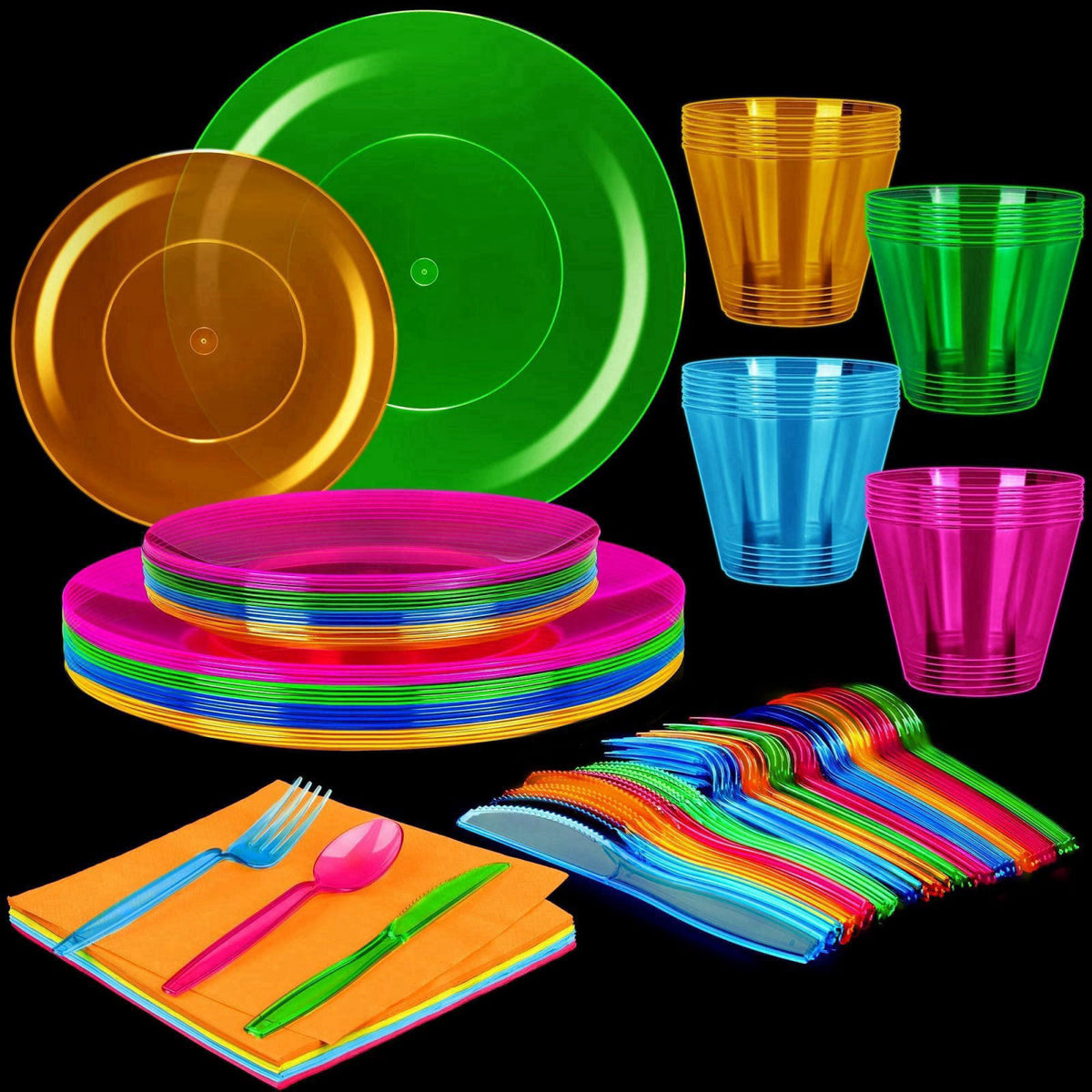 Kochorie 16 Set Neon Party Supplies, Glow Party Disposable Tableware Set – Neon Color, Paper Paper Paper Plastic Paper P