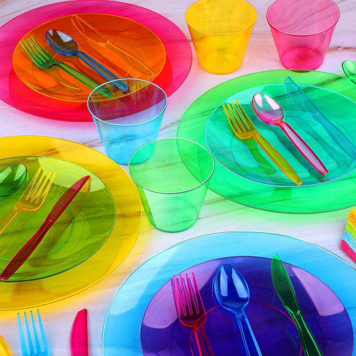 Kochorie 16 Set Neon Party Supplies, Glow Party Disposable Tableware Set – back view and specifications