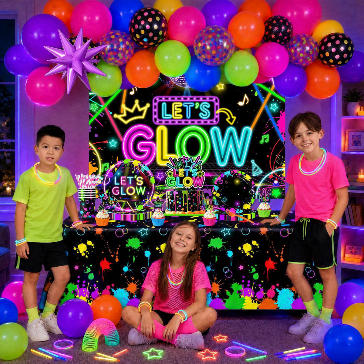 Pymurod Glow Party Supplies, 243pcs Neon Glow Party Decorations for Birthday – close-up detail in Neon Party