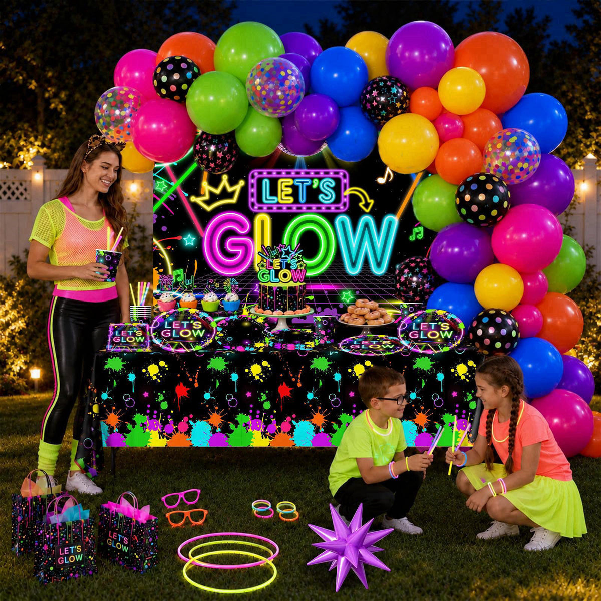 Pymurod Glow Party Supplies, 243pcs Neon Glow Party Decorations for Birthday – packaging and label