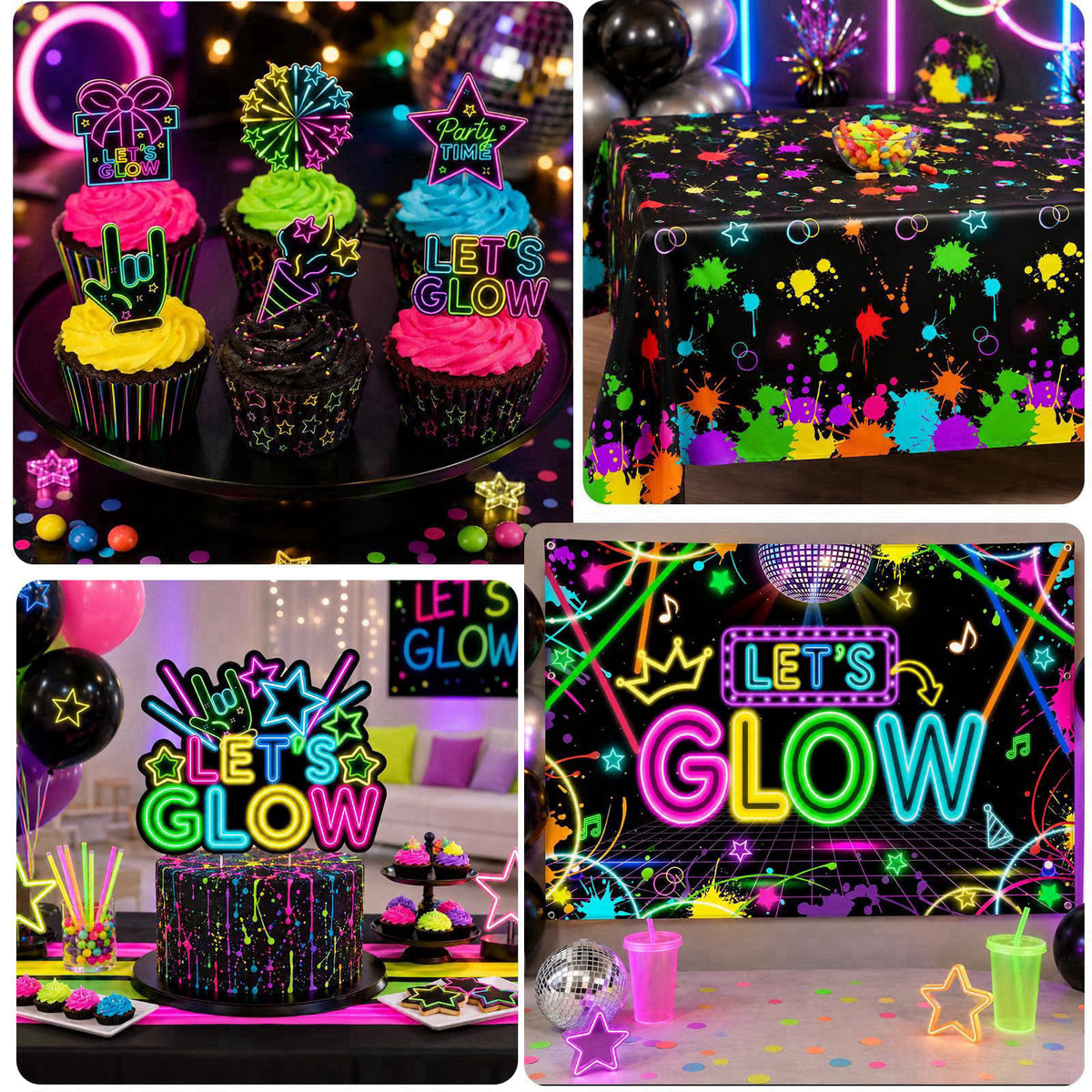 Pymurod Glow Party Supplies, 243pcs Neon Glow Party Decorations for Birthday – alternate angle